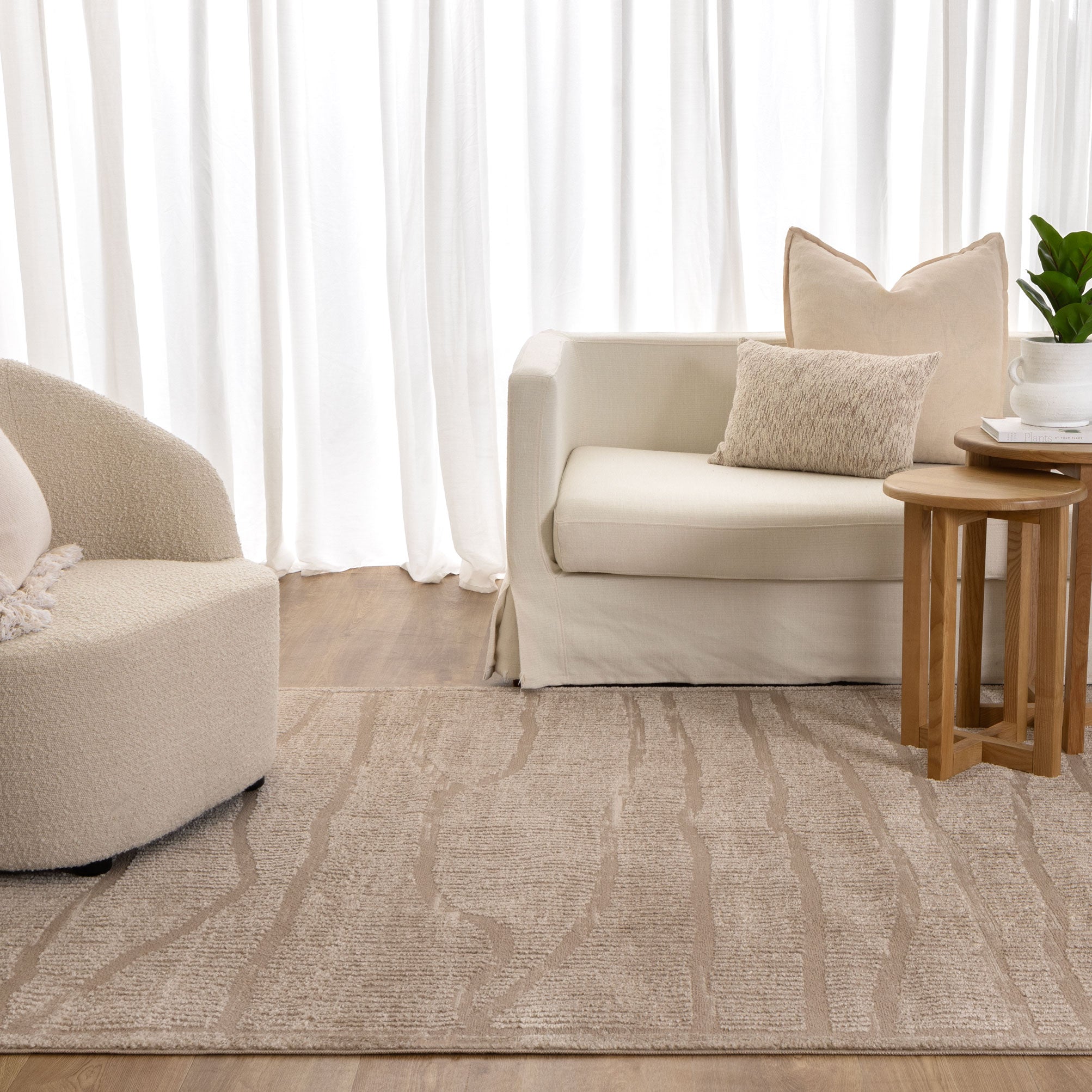 Sierra Abstract Beige Lines Rug.