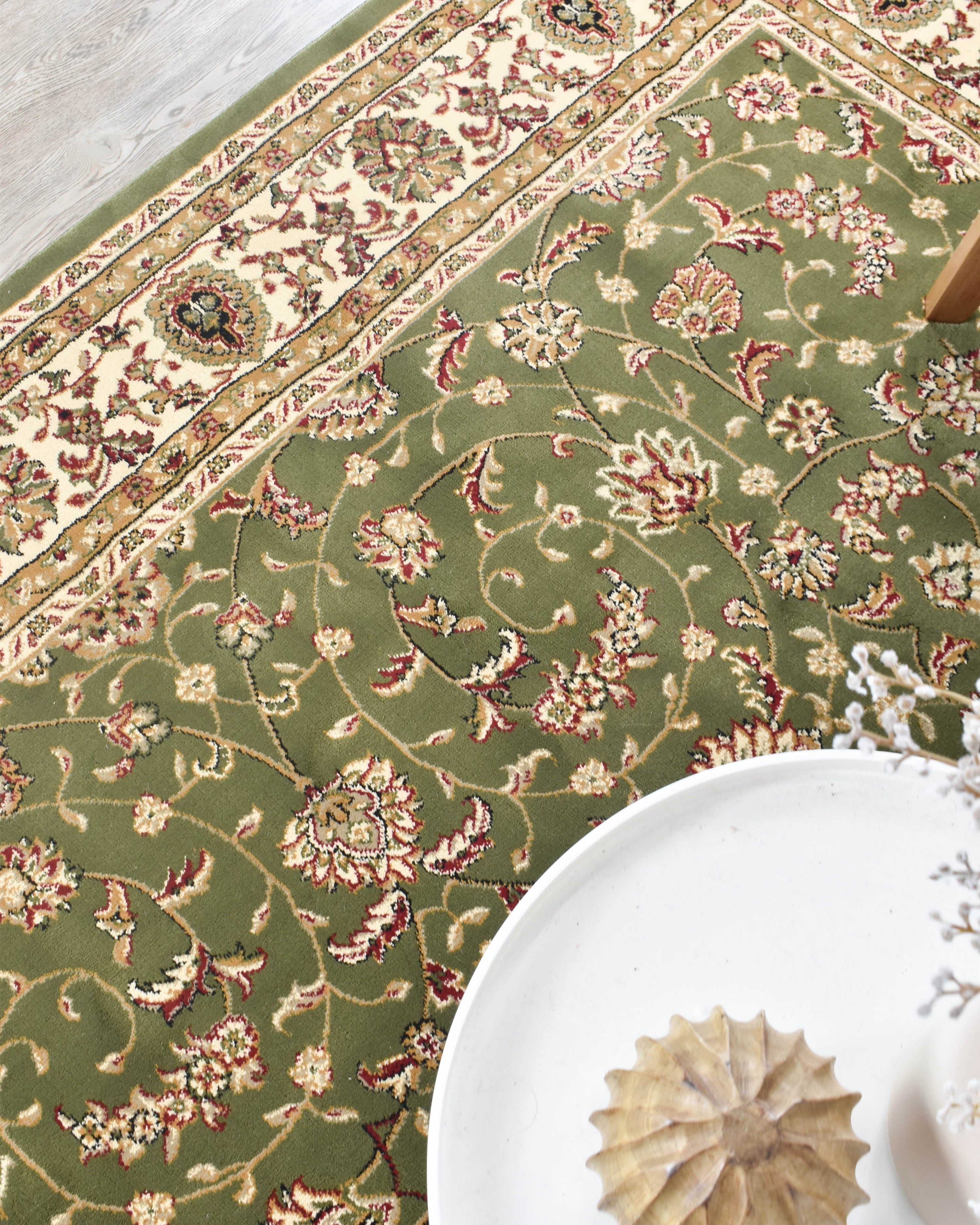 Adelaide 79 Green - Cream traditional rug from Vogue Rugs Australia