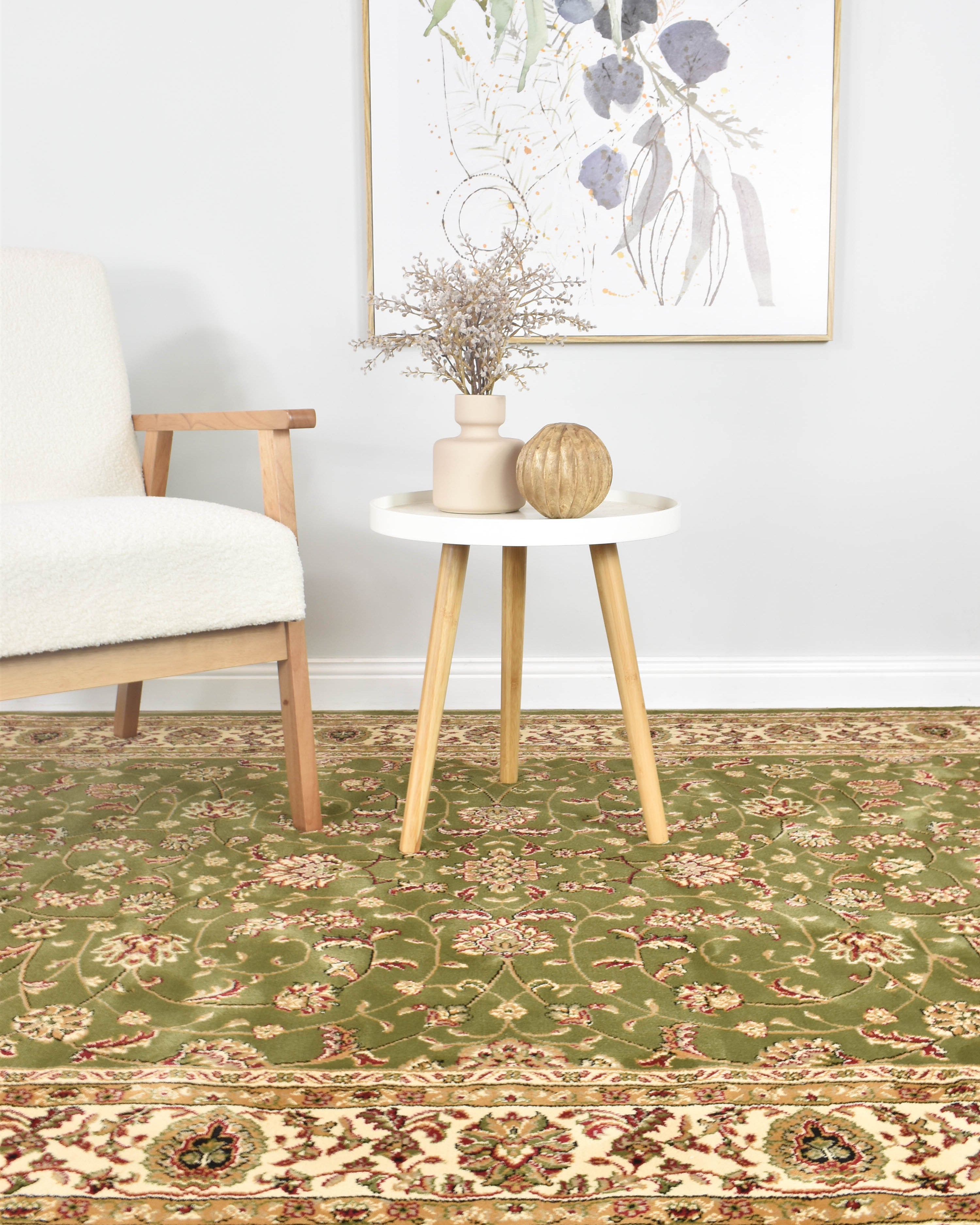 Adelaide 79 Green - Cream traditional rug from Vogue Rugs Australia