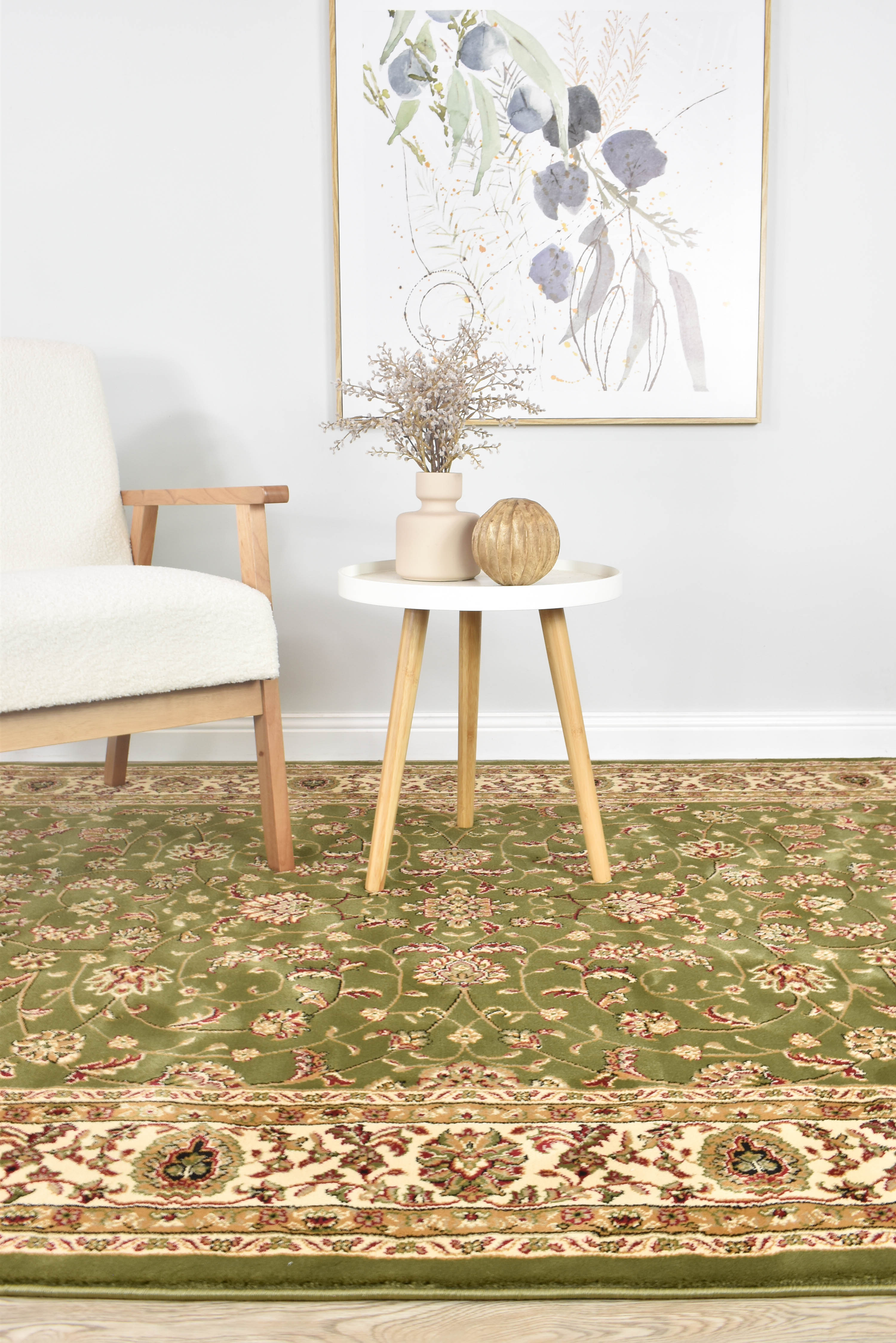 Adelaide 79 Green - Cream traditional rug from Vogue Rugs Australia