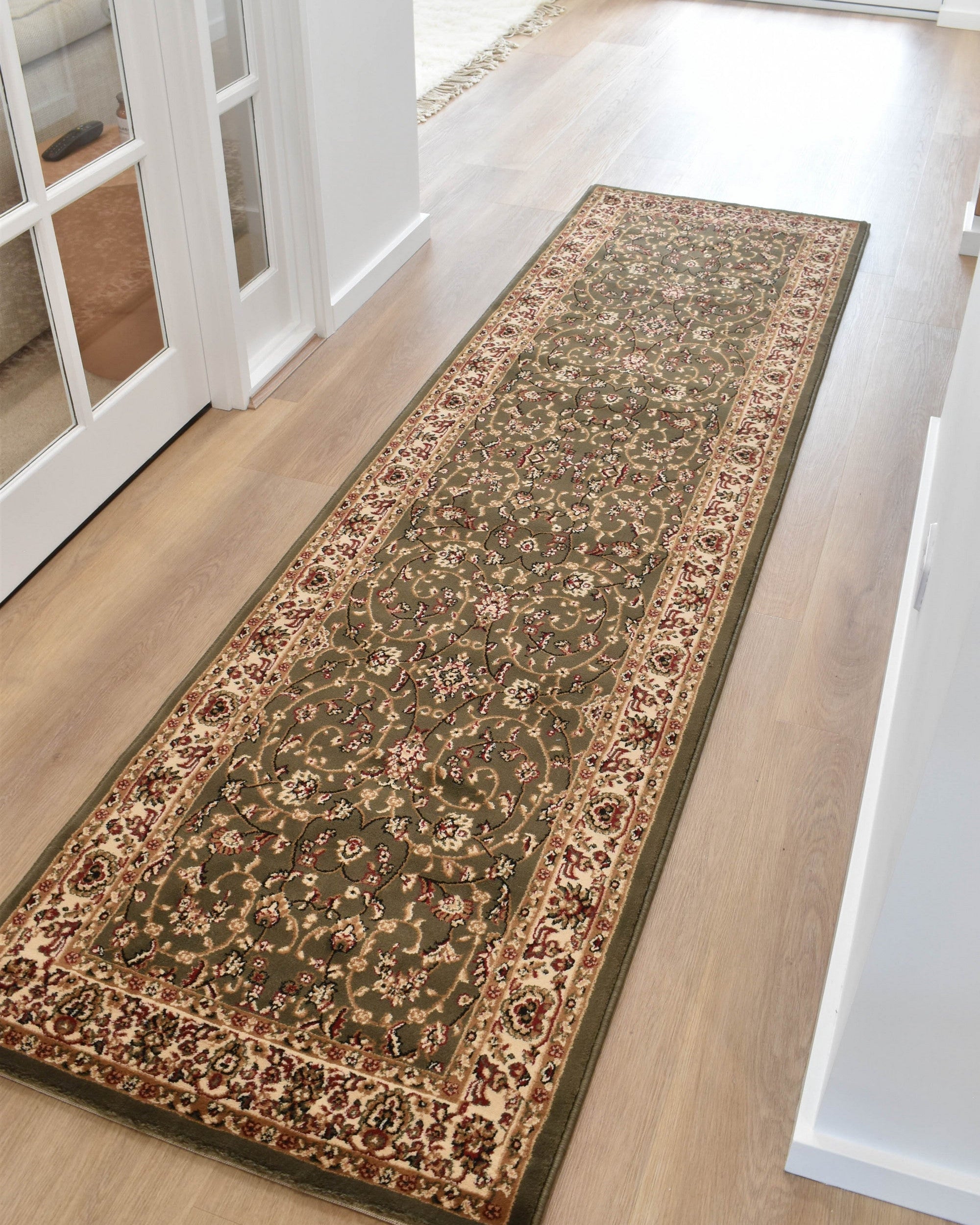 Adelaide 79 Green Runner - Cream traditional rug from Vogue Rugs Australia