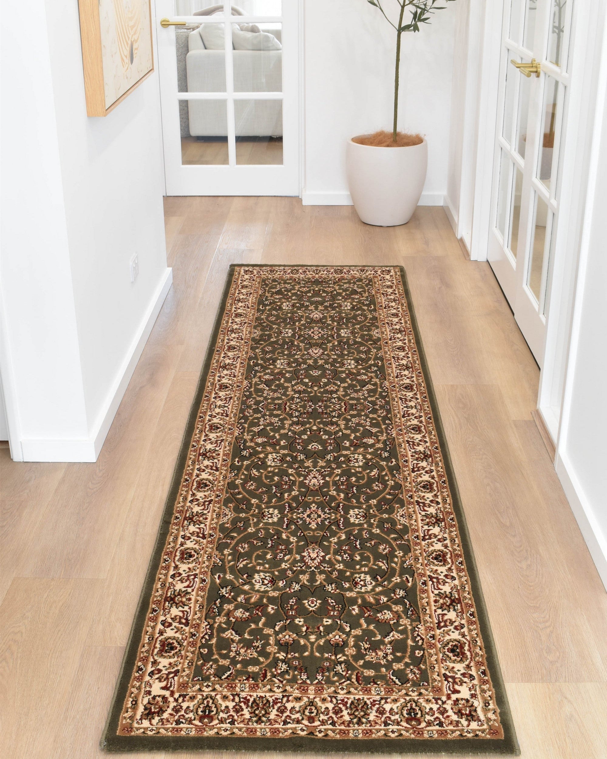 Adelaide 79 Green Runner - Cream traditional rug from Vogue Rugs Australia