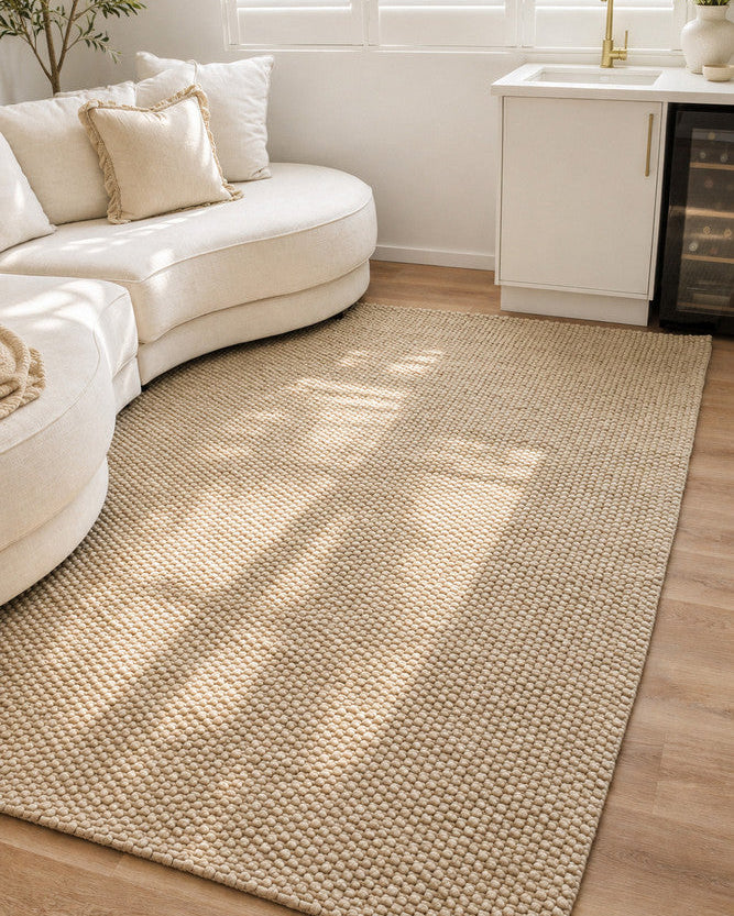 Allure Amber Oat Wool Rug - Beige flatweave rug from Vogue Rugs Australia