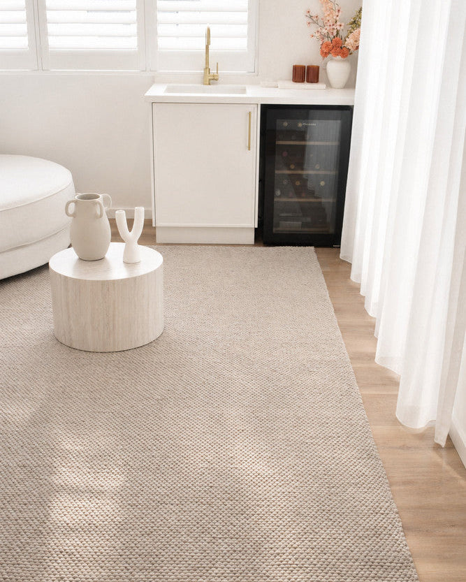 Allure Stone Mist Wool Rug - Grey flatweave rug from Vogue Rugs Australia