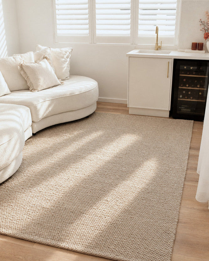 Allure Stone Mist Wool Rug - Grey flatweave rug from Vogue Rugs Australia