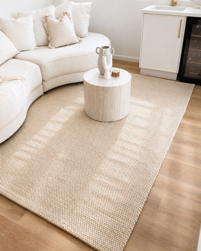 Allure Wheat Mist Wool Rug - Cream flatweave rug from Vogue Rugs Australia