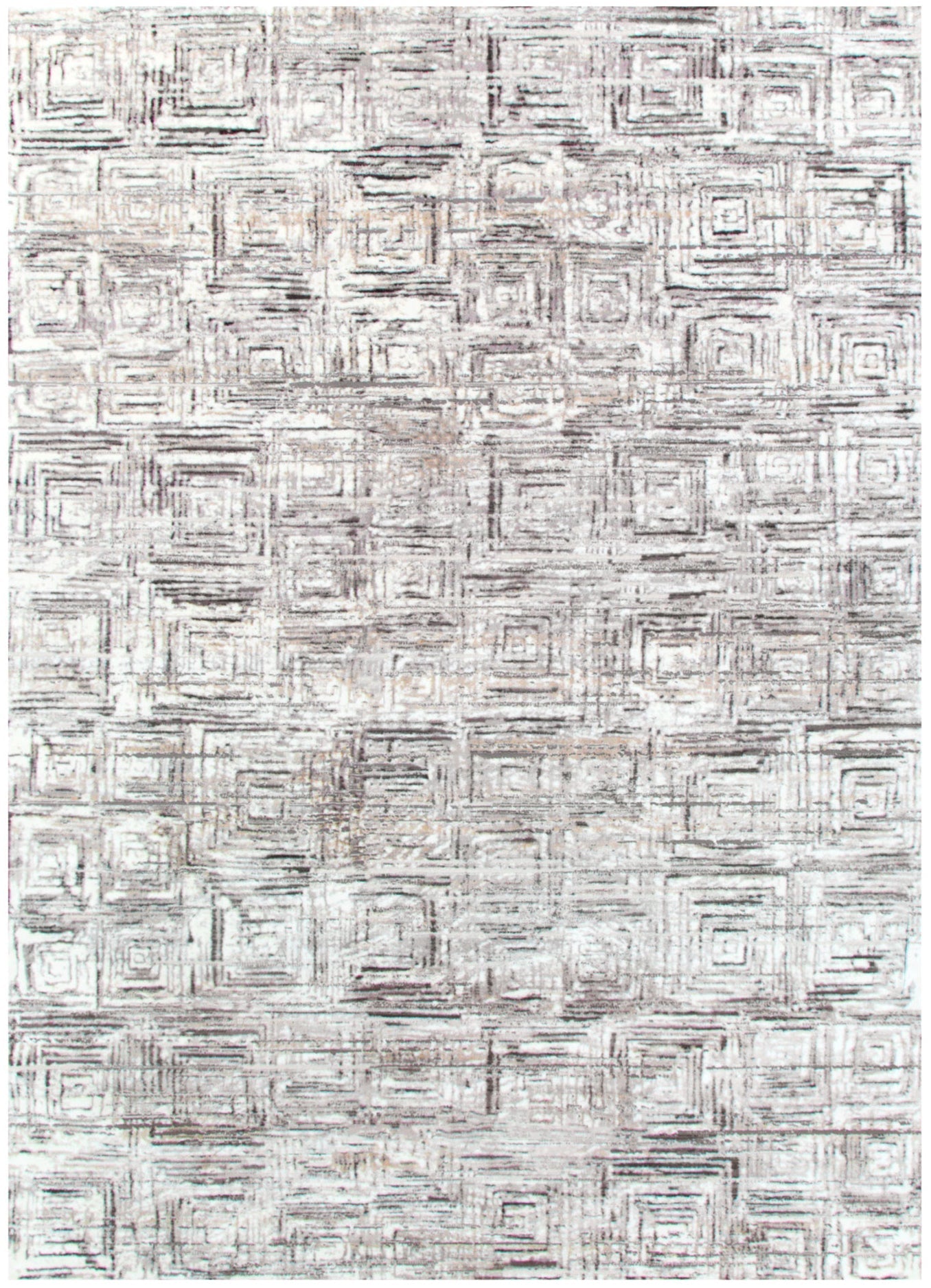 Atina Distressed Geo Squares Grey Rug - AT03.