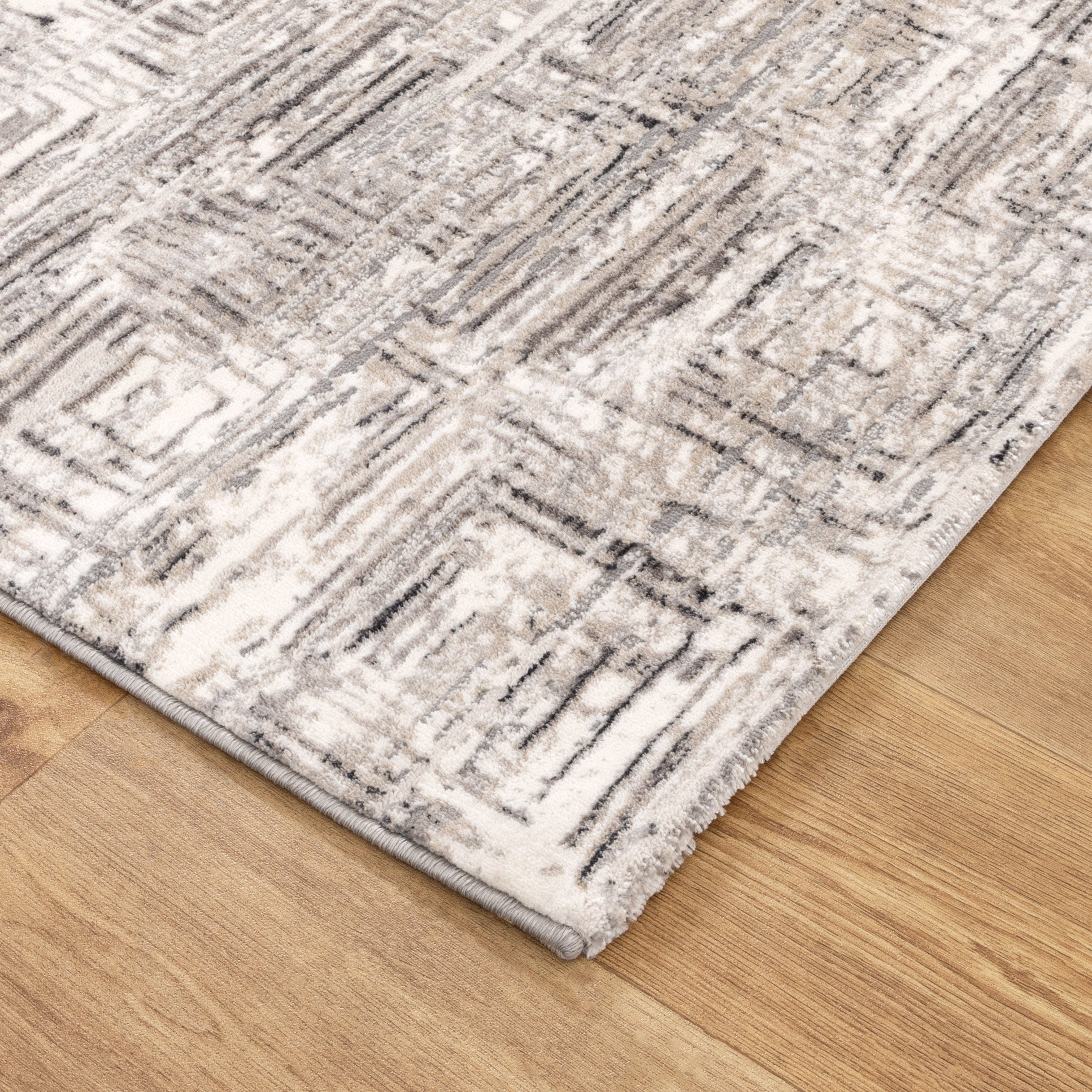 Atina Distressed Geo Squares Grey Rug - AT03.