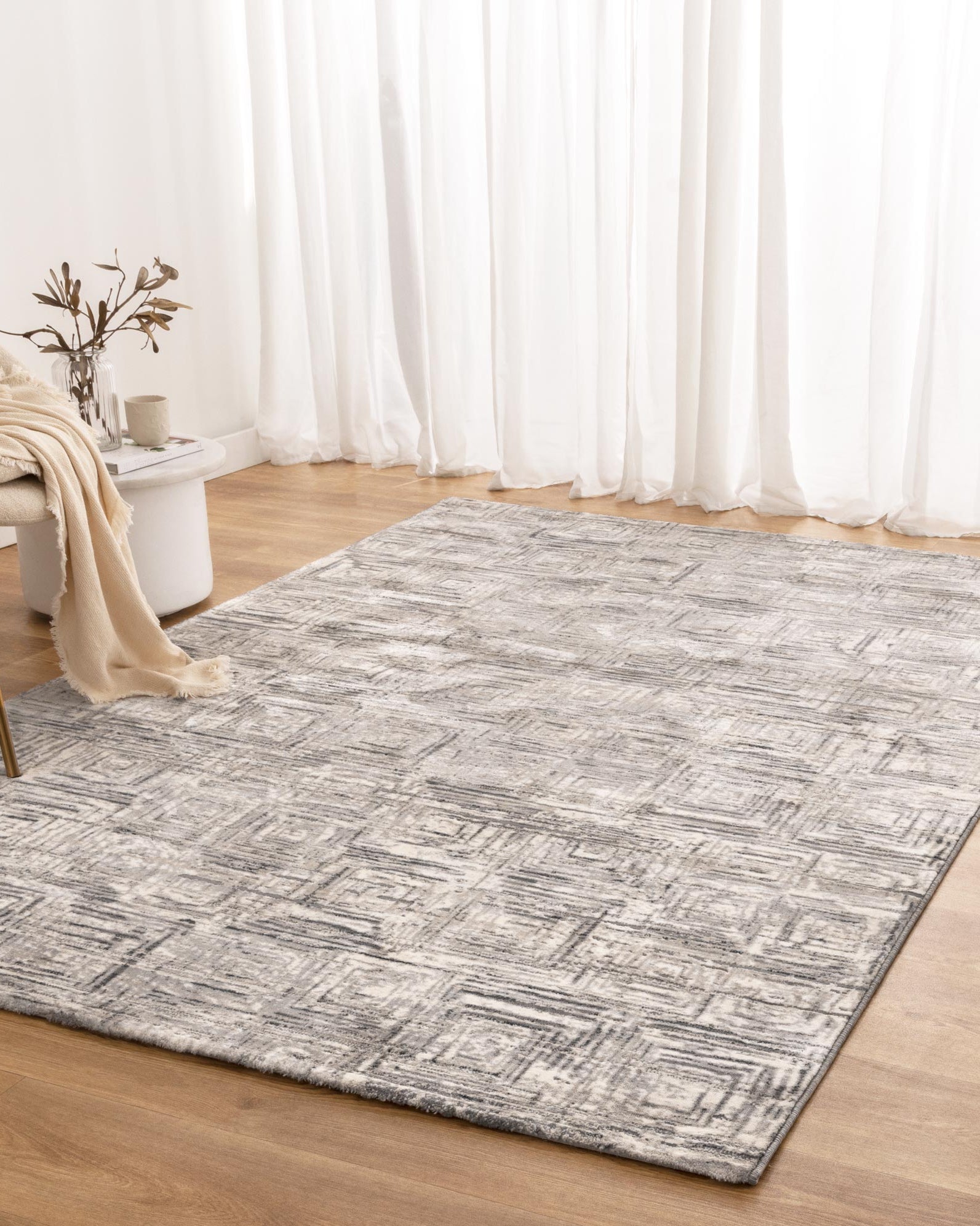 Atina Distressed Geo Squares Grey Rug - AT03 - Grey area rug rug from Vogue Rugs Australia