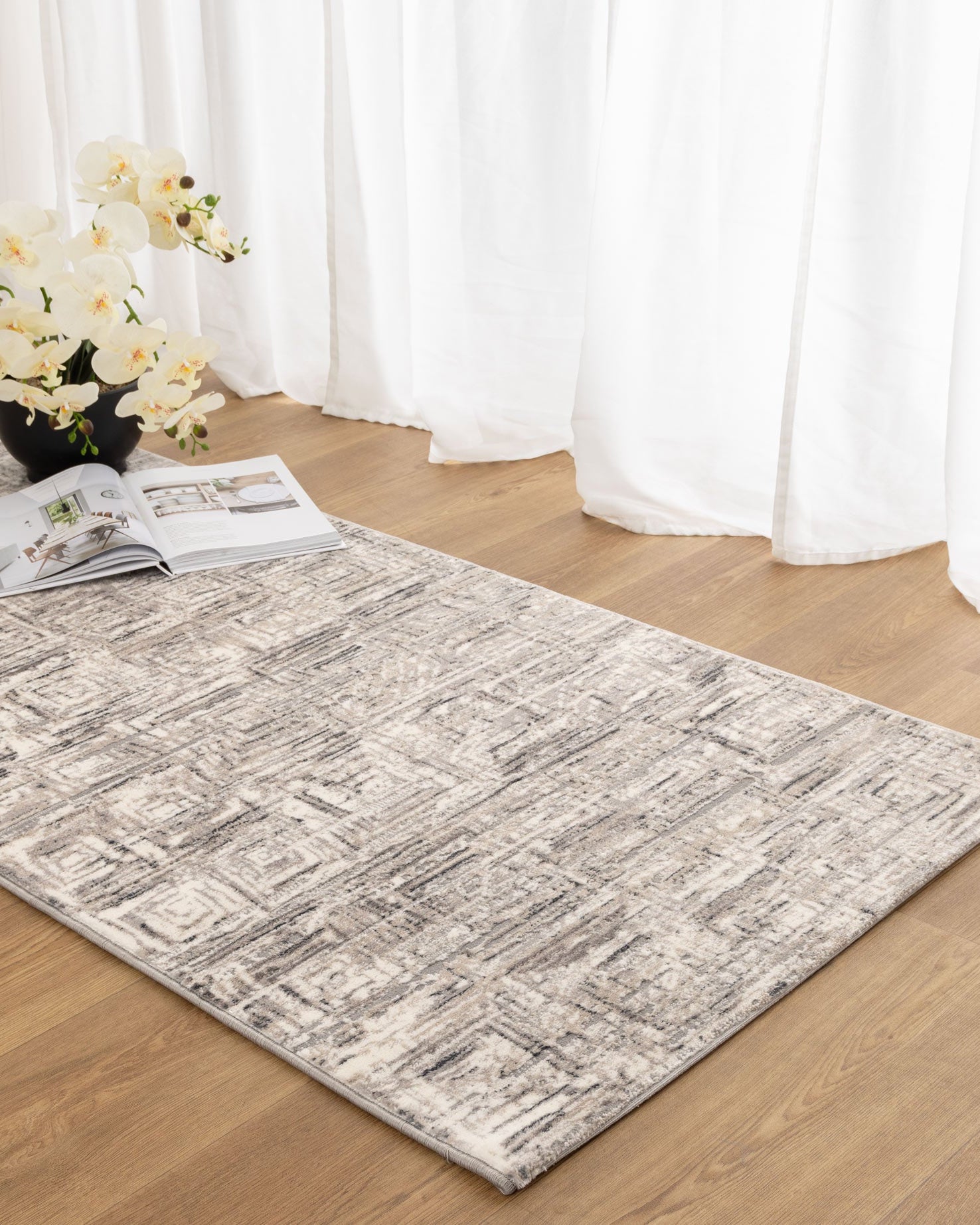 Atina Distressed Geo Squares Grey Rug - AT03 - Grey area rug rug from Vogue Rugs Australia