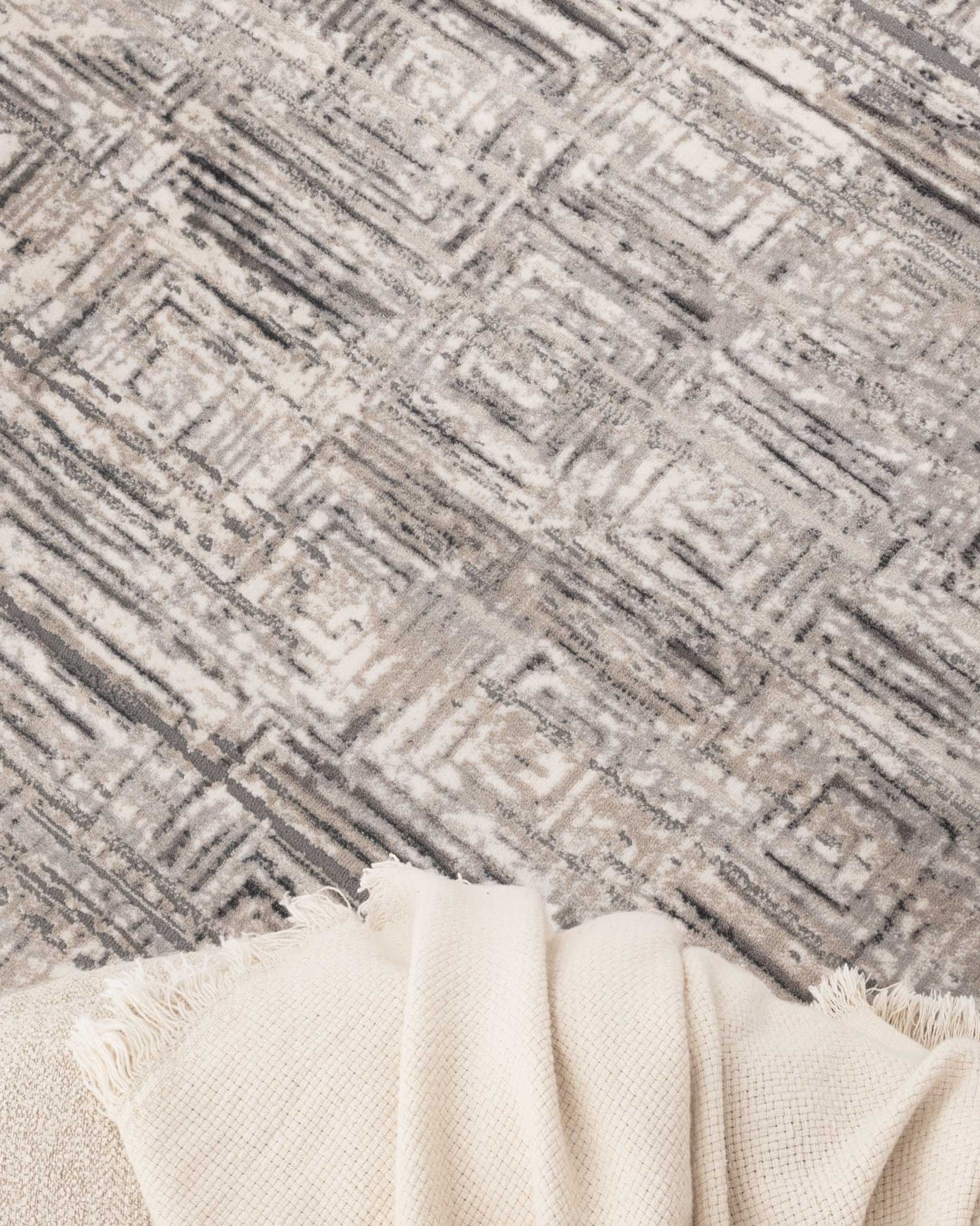 Atina Distressed Geo Squares Grey Rug - AT03 - Grey area rug rug from Vogue Rugs Australia