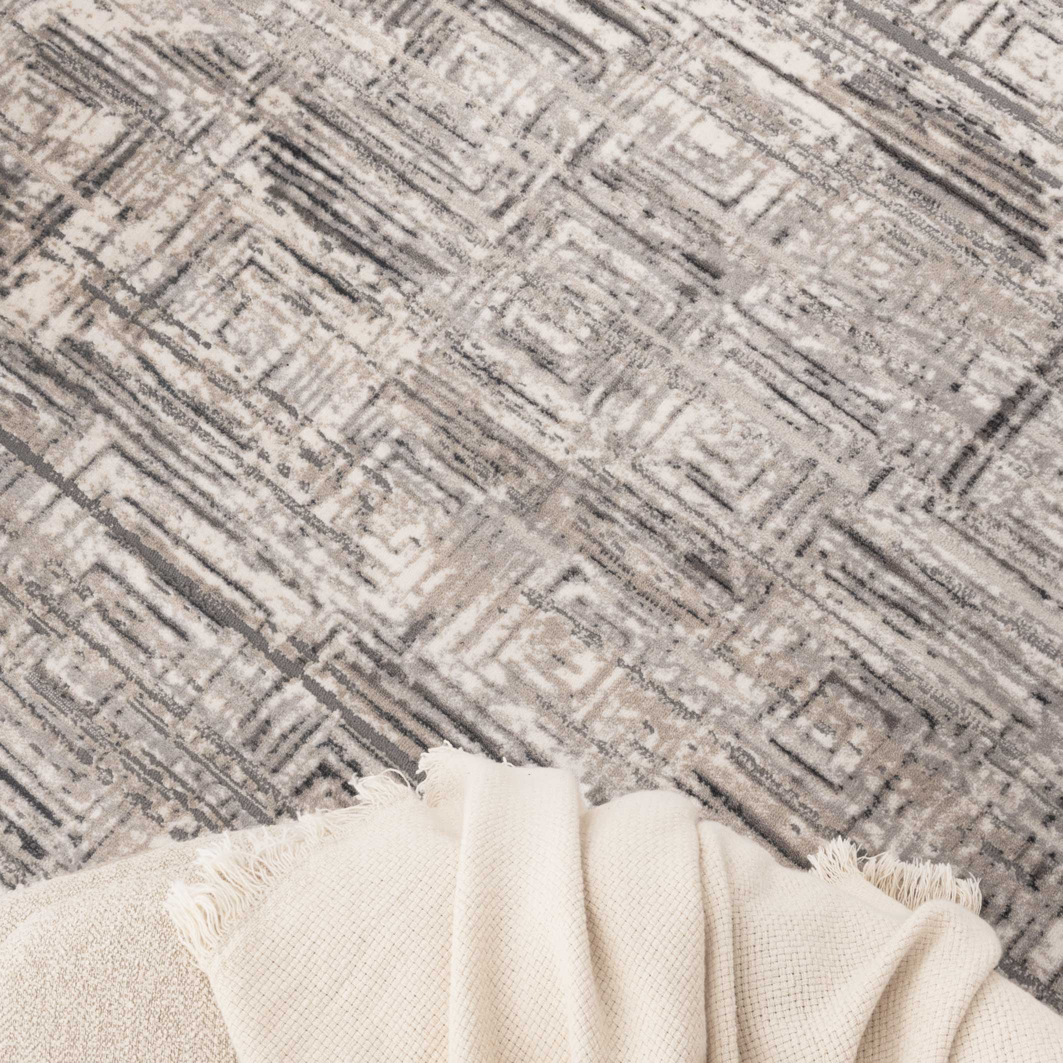 Atina Distressed Geo Squares Grey Rug - AT03.