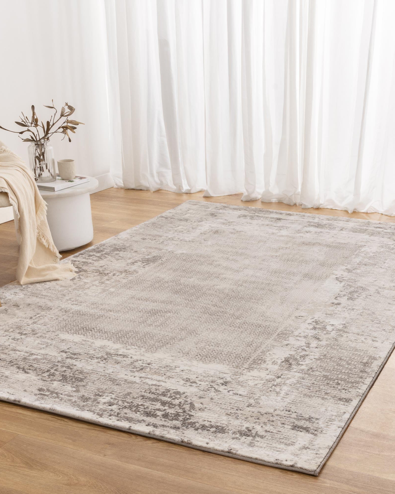 Atina Distressed Border Beige Grey Rug - AT04 - Beige area rug rug from Vogue Rugs Australia