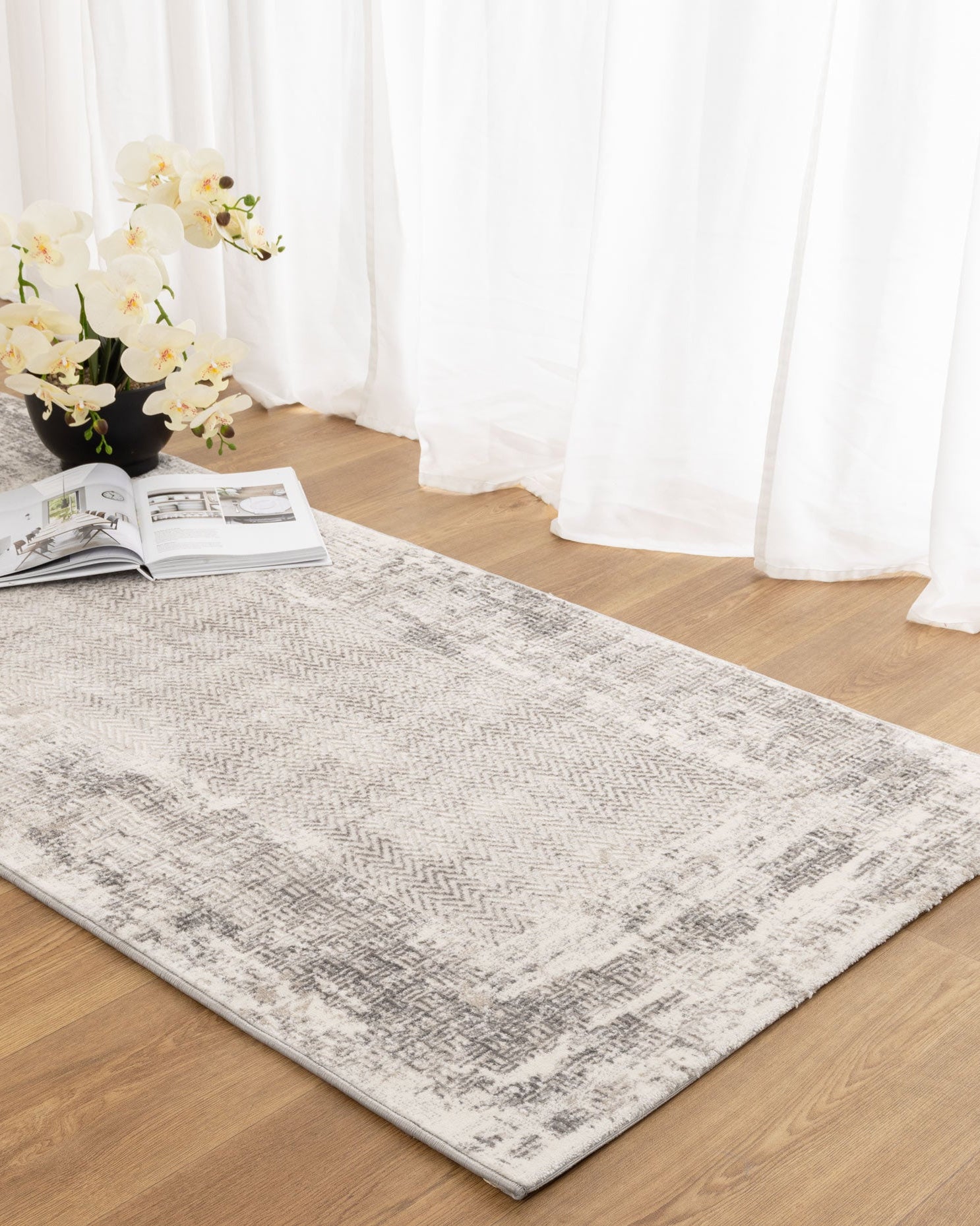 Atina Distressed Border Beige Grey Rug - AT04 - Beige area rug rug from Vogue Rugs Australia