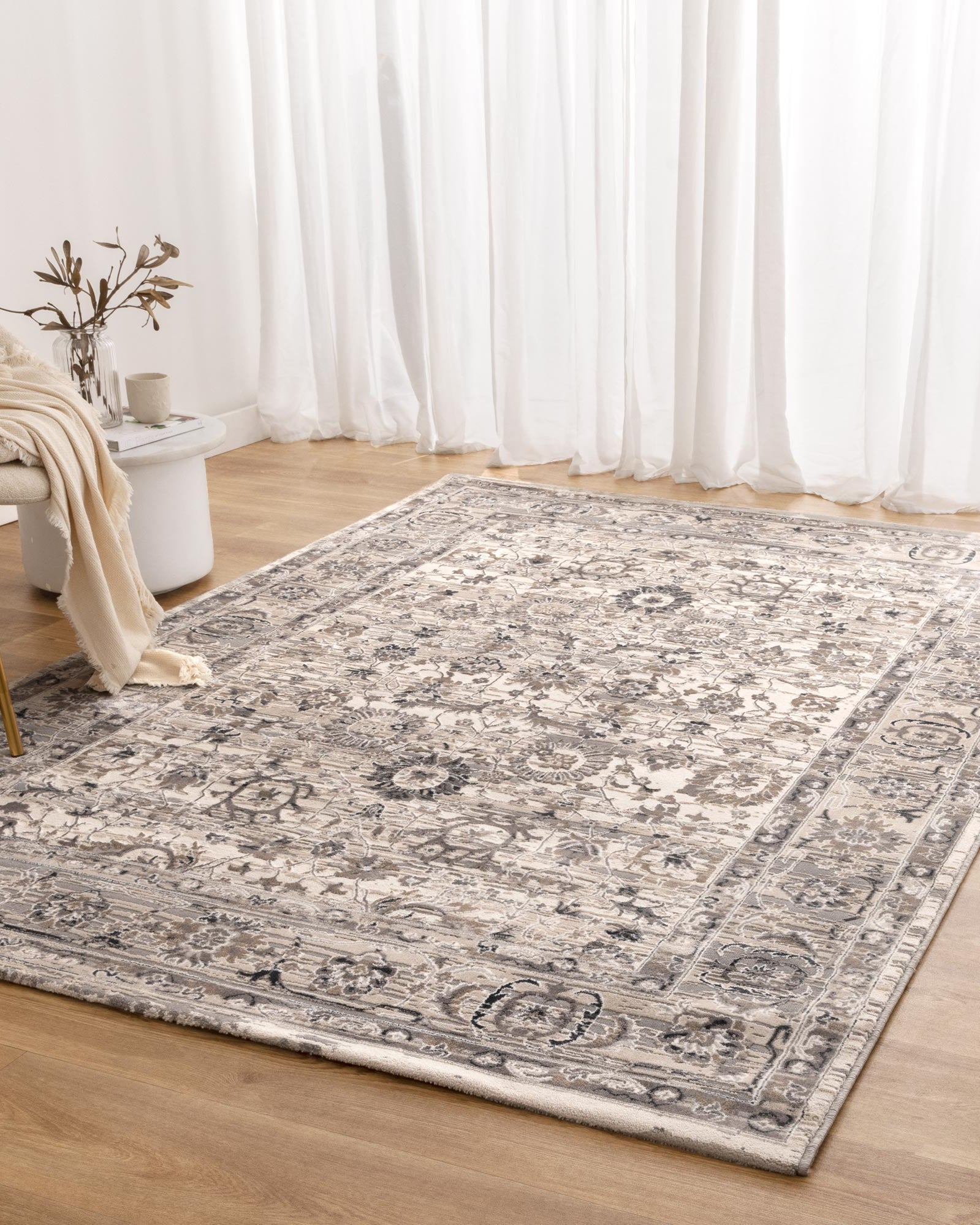 Atina Distressed Transitional Beige Grey Rug - AT05 - Beige transitional rug from Vogue Rugs Australia