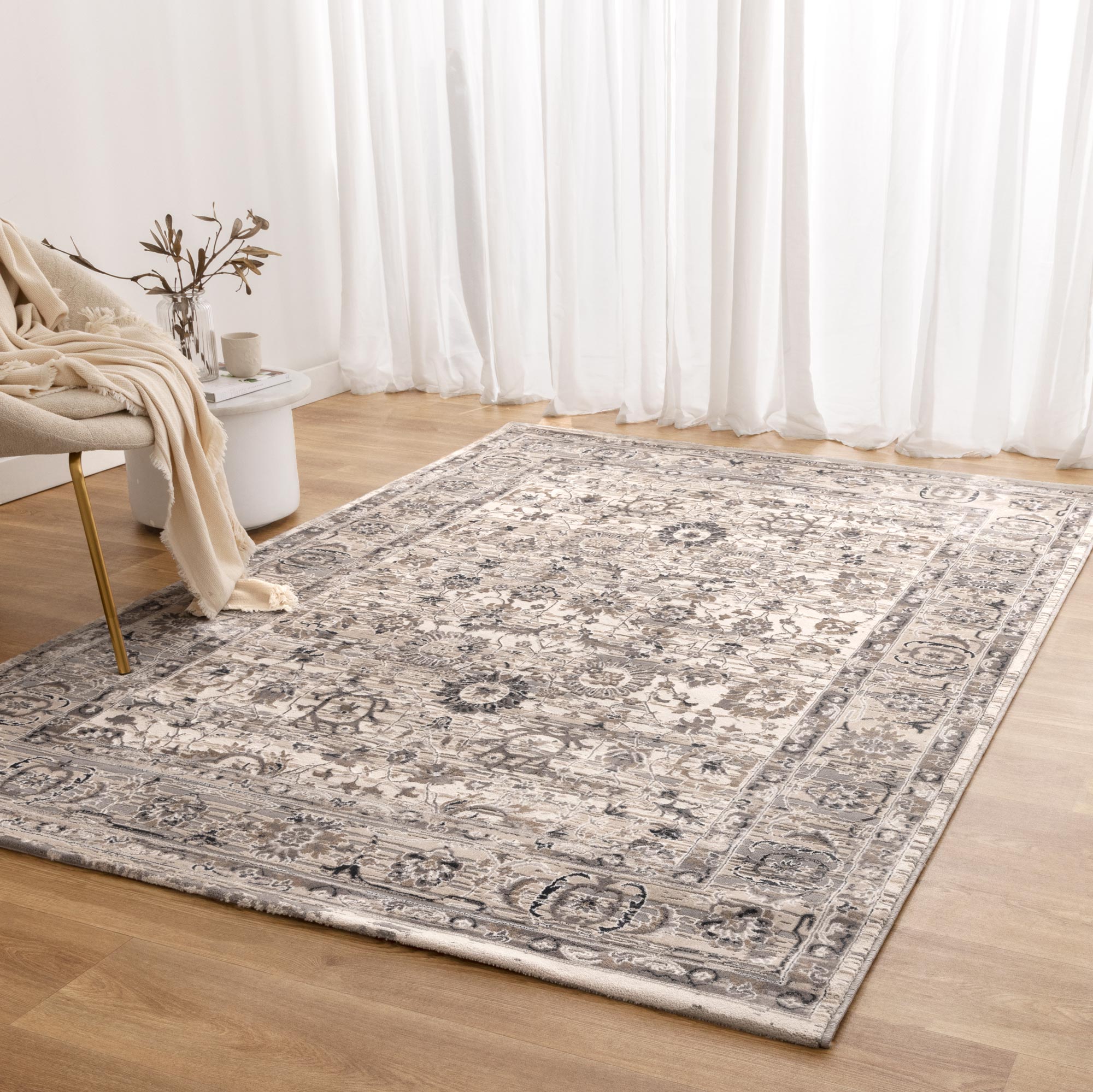 Atina Distressed Transitional Beige Grey Rug - AT05.