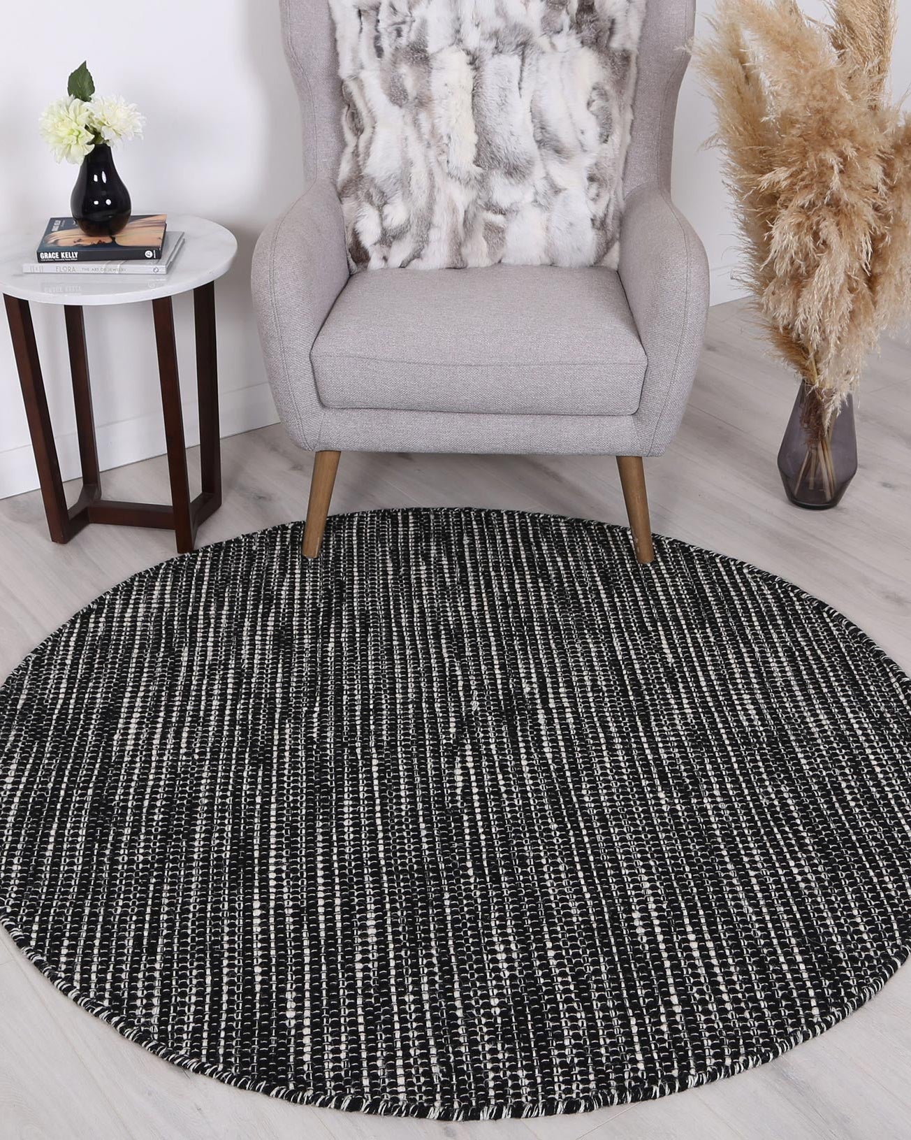 Scandi Black & White Reversible Wool Round Rug
