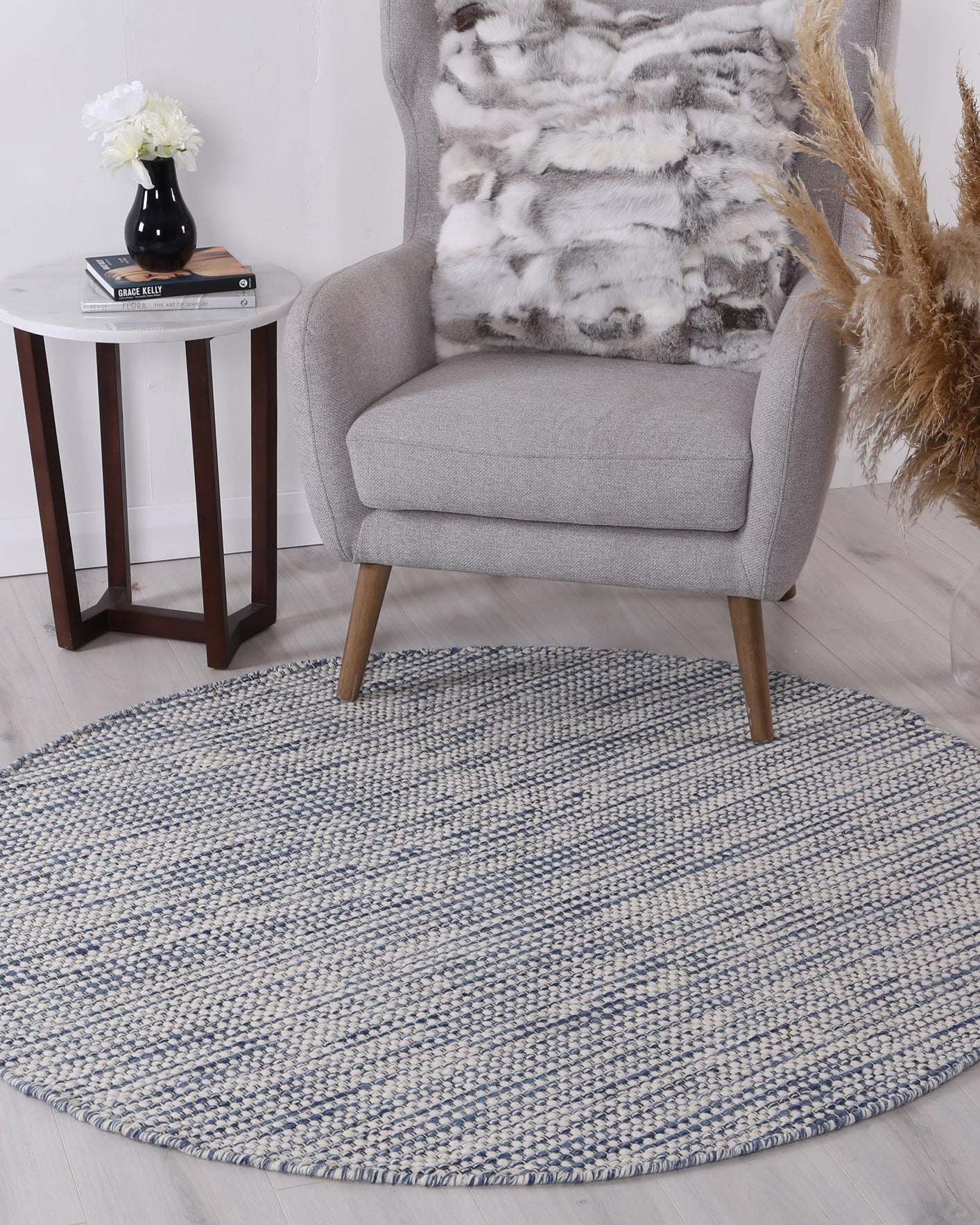 Scandi Blue Reversible Wool Round Rug
