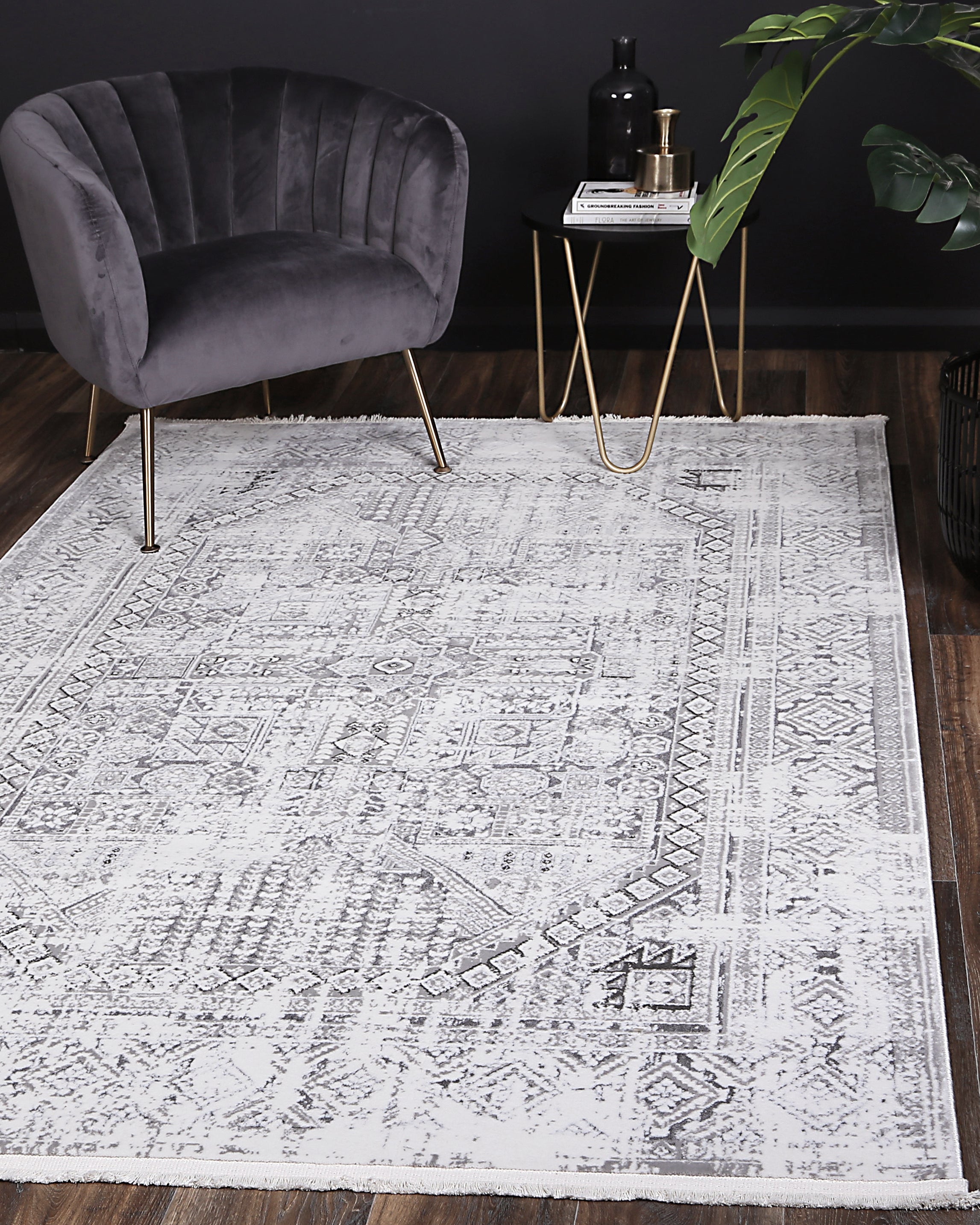 Bohemian Paradise Panel Grey Rug - 03GREY - Grey bohemian rug from Vogue Rugs Australia