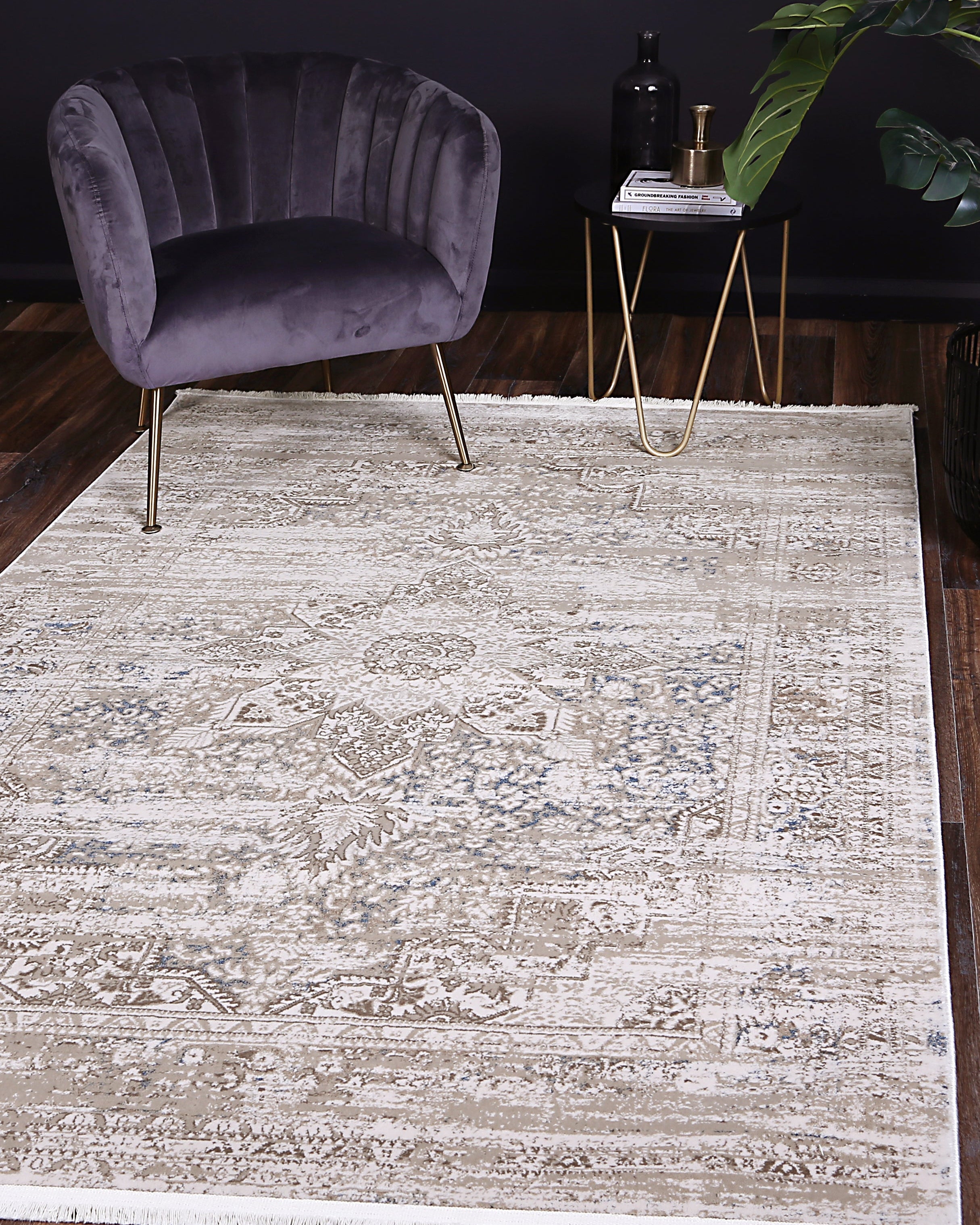 Bohemian Paradise Medalion Beige Blue Rug - 06BBLU - Beige bohemian rug from Vogue Rugs Australia