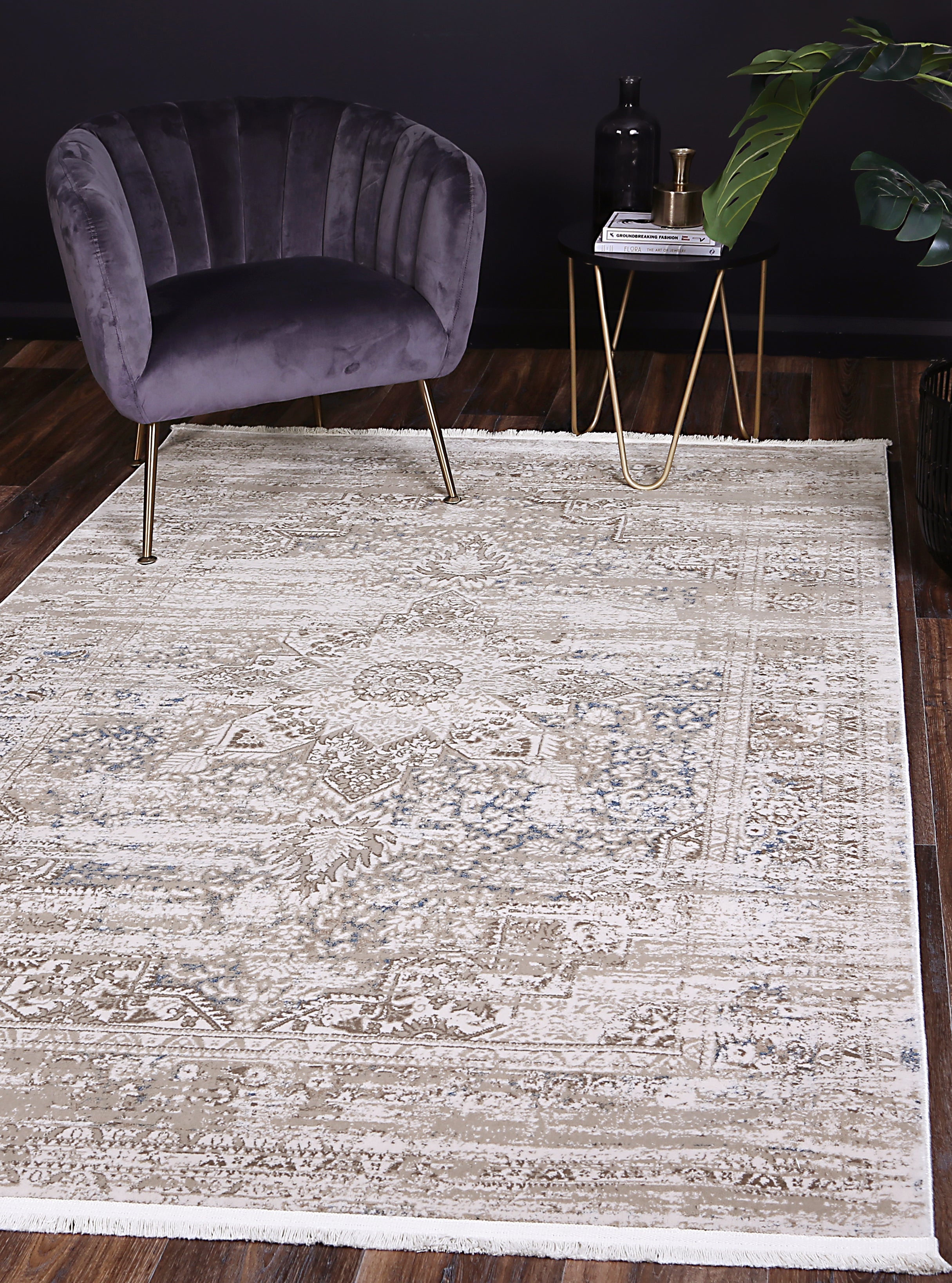 Bohemian Paradise Medalion Beige Blue Rug - 06BBLU.