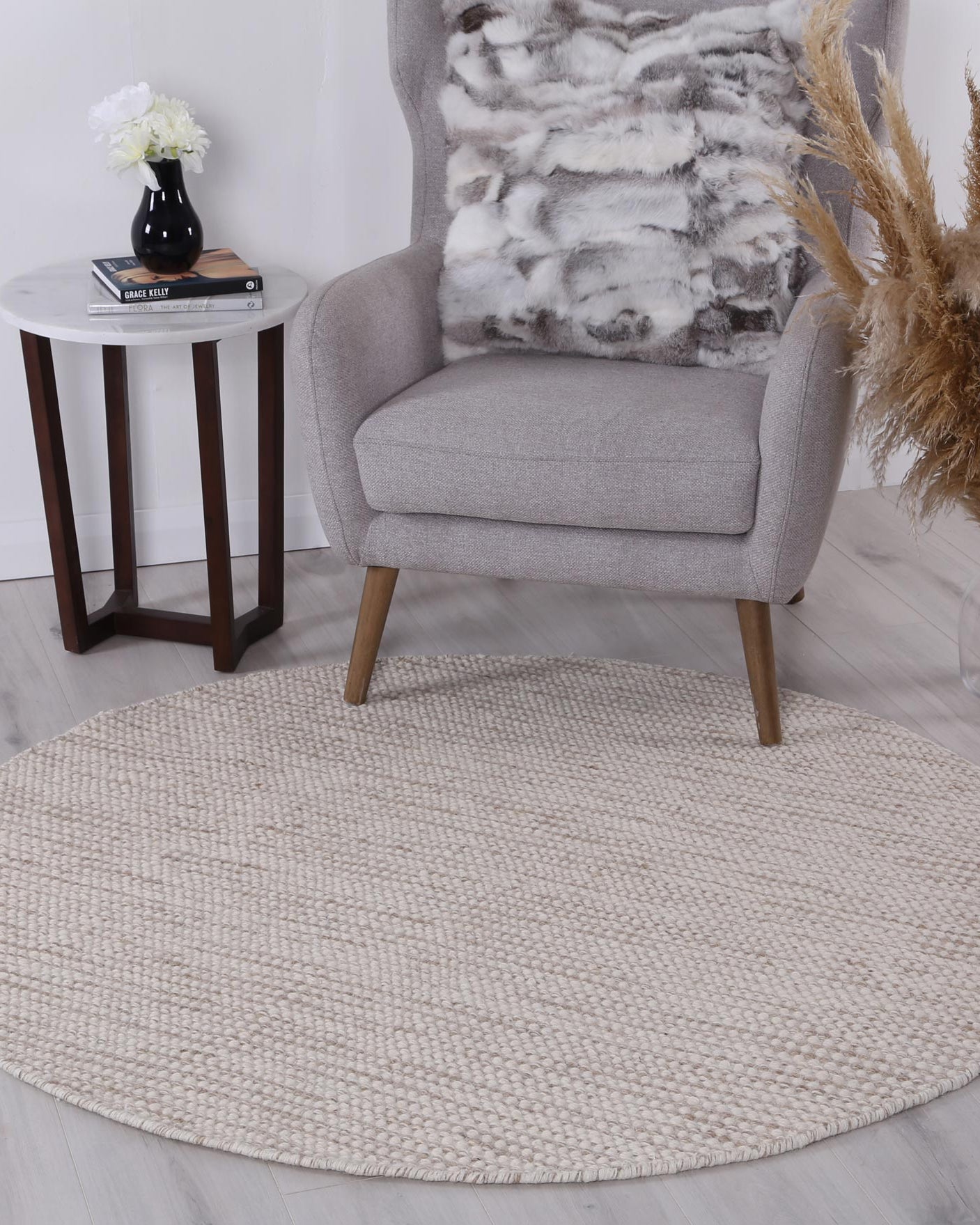 Scandi Beige Reversible Wool Round Rug