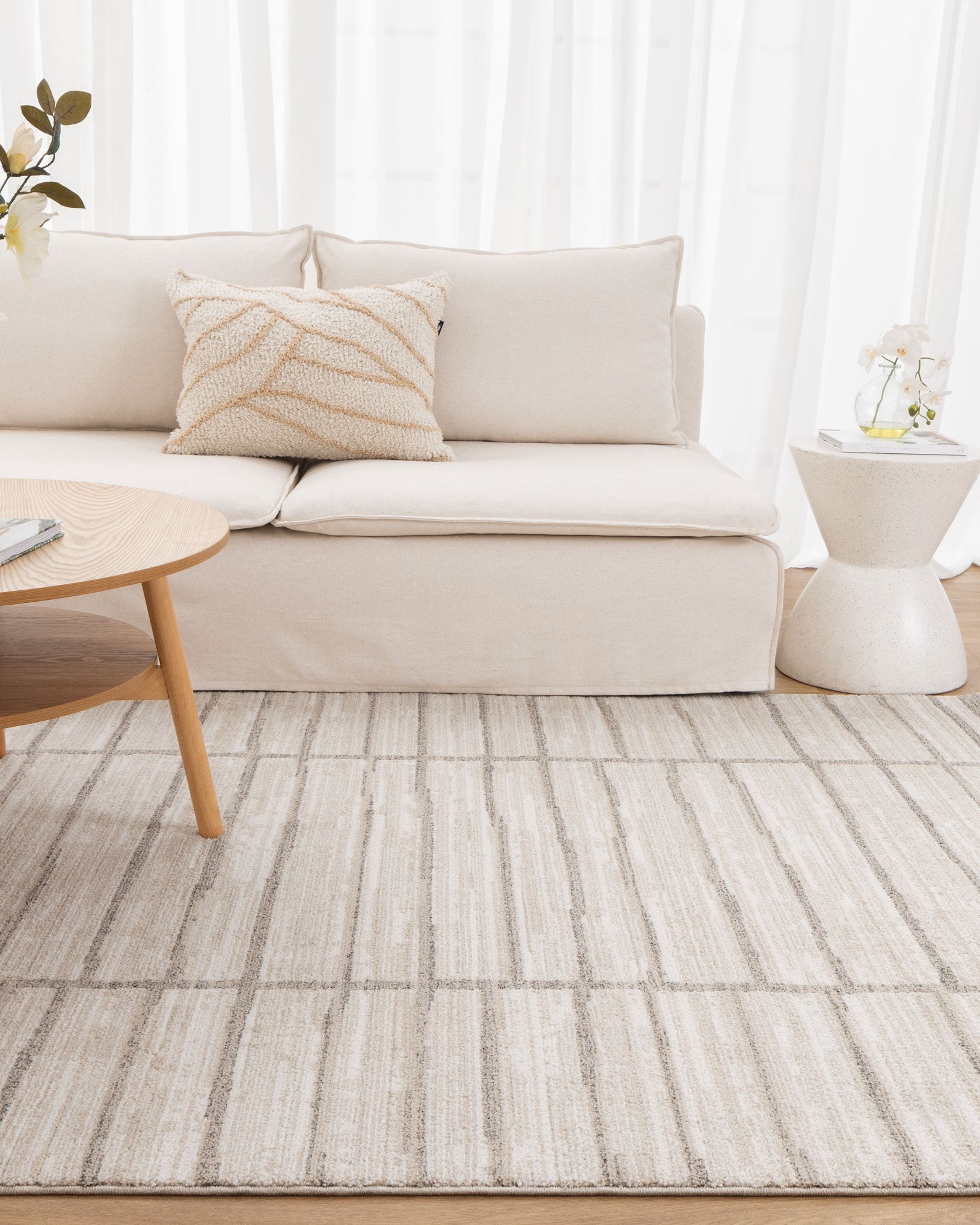 Clara Distressed Thick Lines Beige Grey Rug - C107 - Beige area rug rug from Vogue Rugs Australia