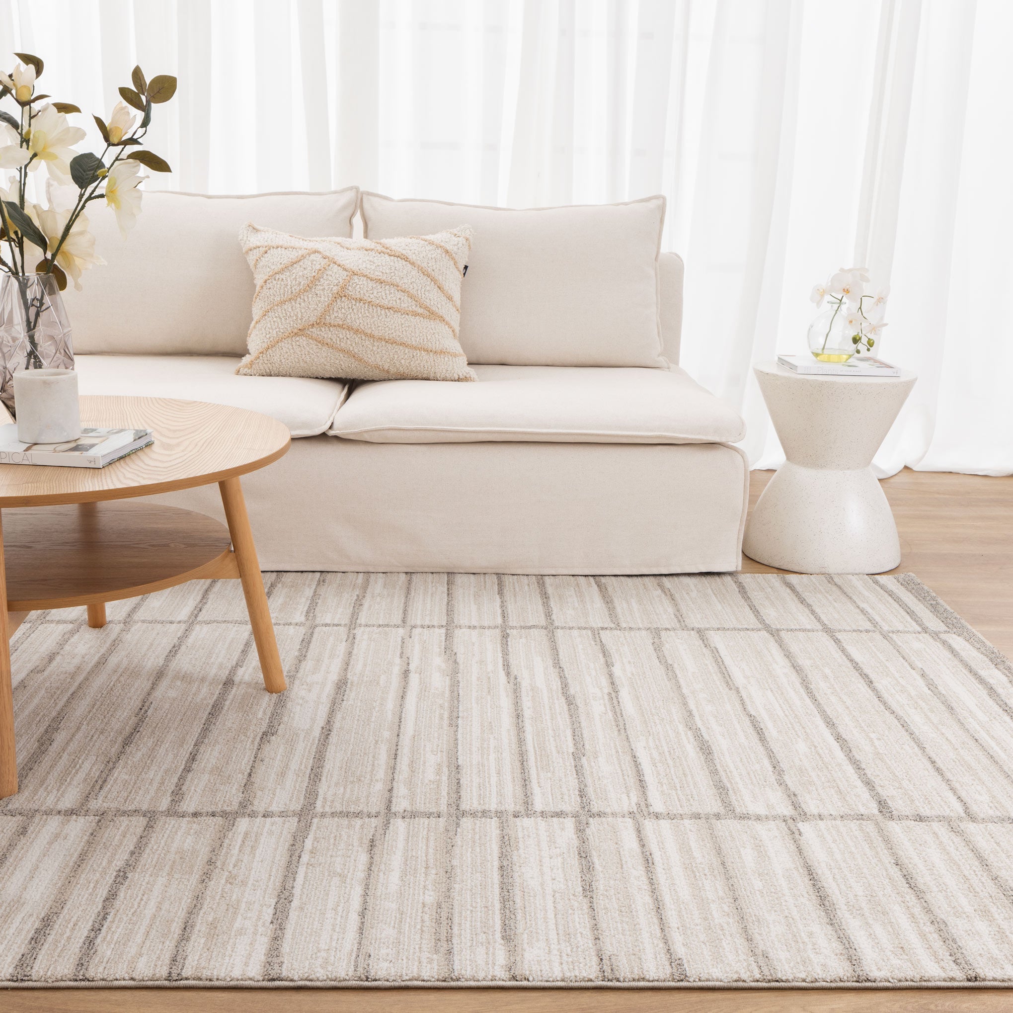 Clara Distressed Thick Lines Beige Grey Rug - C107 - Beige area rug rug from Vogue Rugs Australia