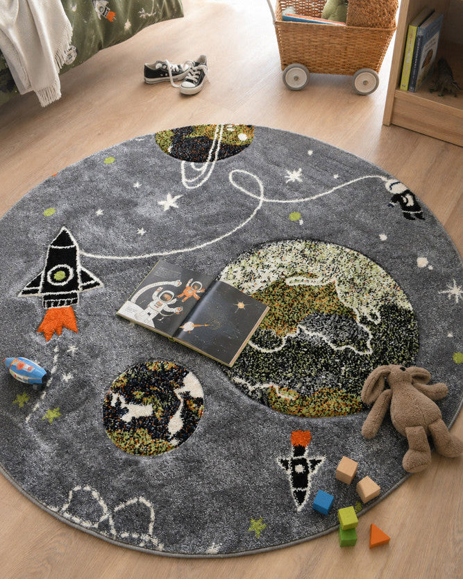 Cotton Candy D359A Space Grey ROUND - Grey kids rug from Vogue Rugs Australia