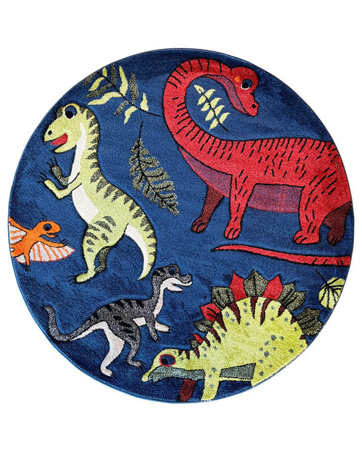 Cotton Candy E925A Dinosaur Blue ROUND - Blue kids rug from Vogue Rugs Australia
