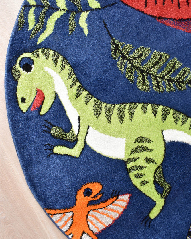 Cotton Candy E925A Dinosaur Blue ROUND - Blue kids rug from Vogue Rugs Australia