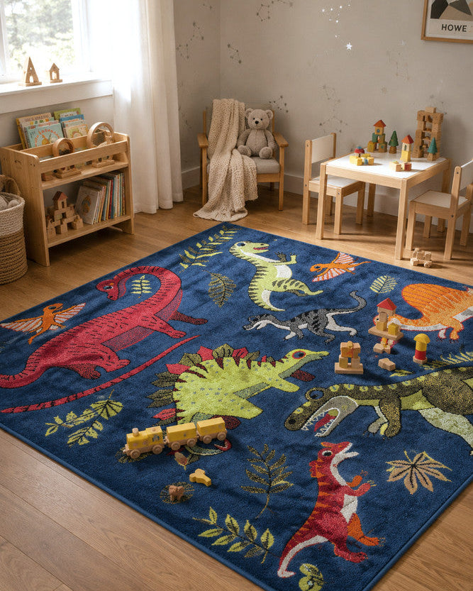Cotton Candy E925A Dinosaur Blue - Blue kids rug from Vogue Rugs Australia