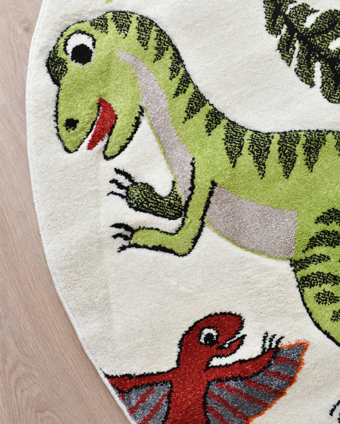 Cotton Candy E925A Dinosaur Cream ROUND - Cream kids rug from Vogue Rugs Australia