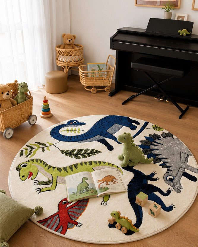 Cotton Candy E925A Dinosaur Cream ROUND - Cream kids rug from Vogue Rugs Australia