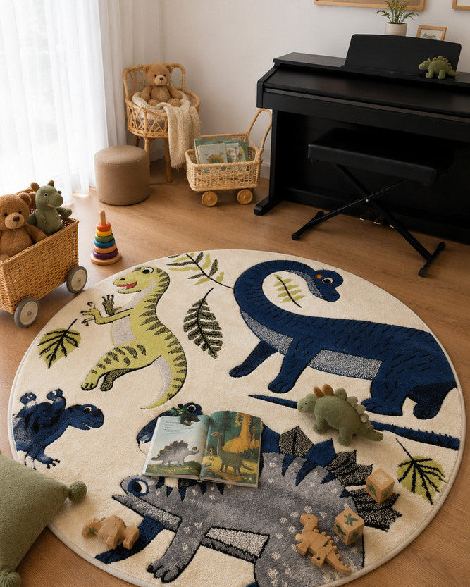 Cotton Candy E925A Dinosaur Cream ROUND - Cream kids rug from Vogue Rugs Australia