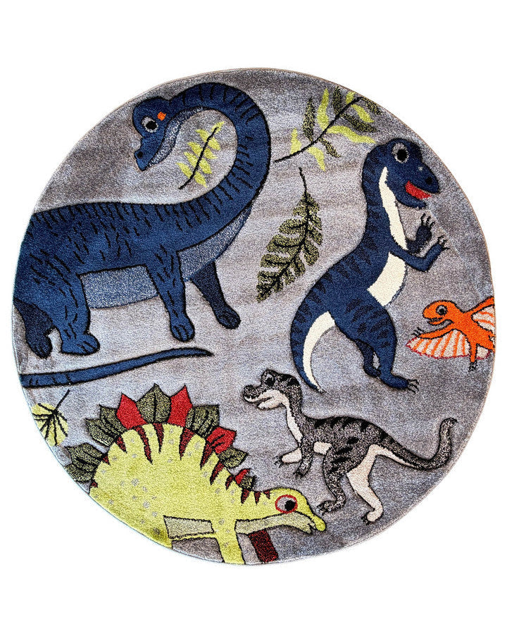 Cotton Candy E925A Dinosaur Grey ROUND - Grey kids rug from Vogue Rugs Australia