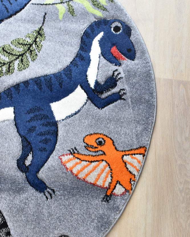 Cotton Candy E925A Dinosaur Grey ROUND - Grey kids rug from Vogue Rugs Australia