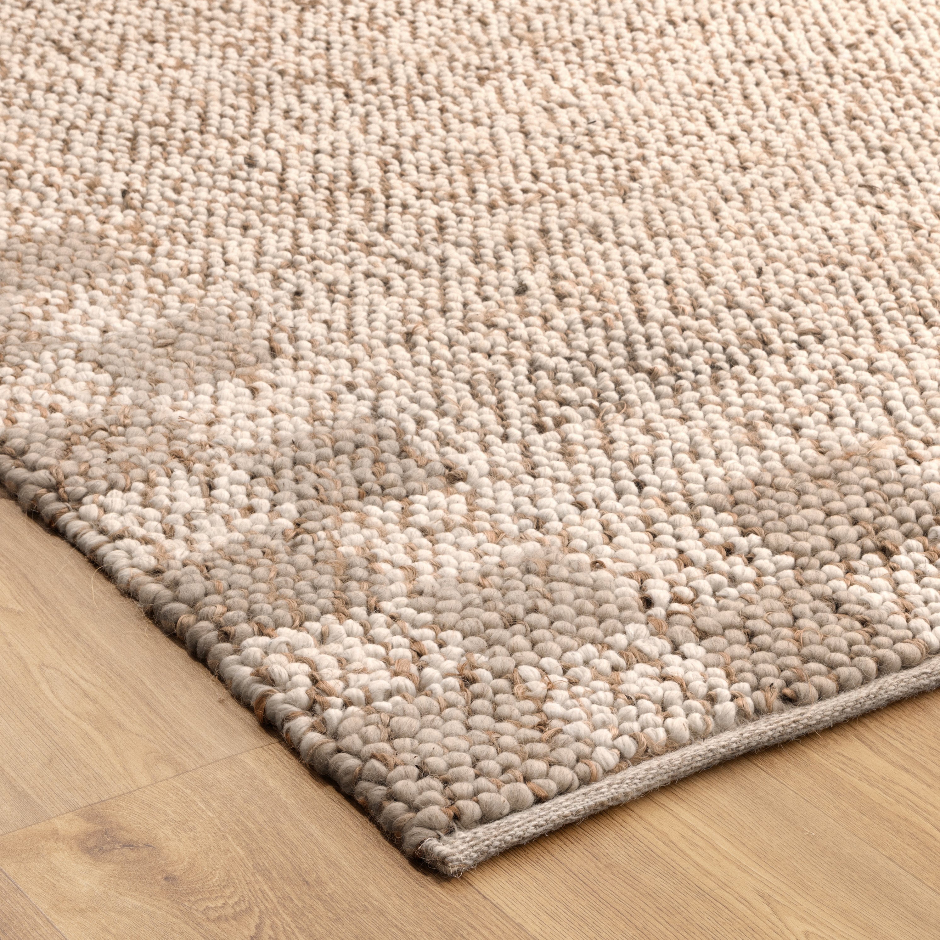 Eco Weave Checkered Border Cream Beige Jute and Wool Rug.