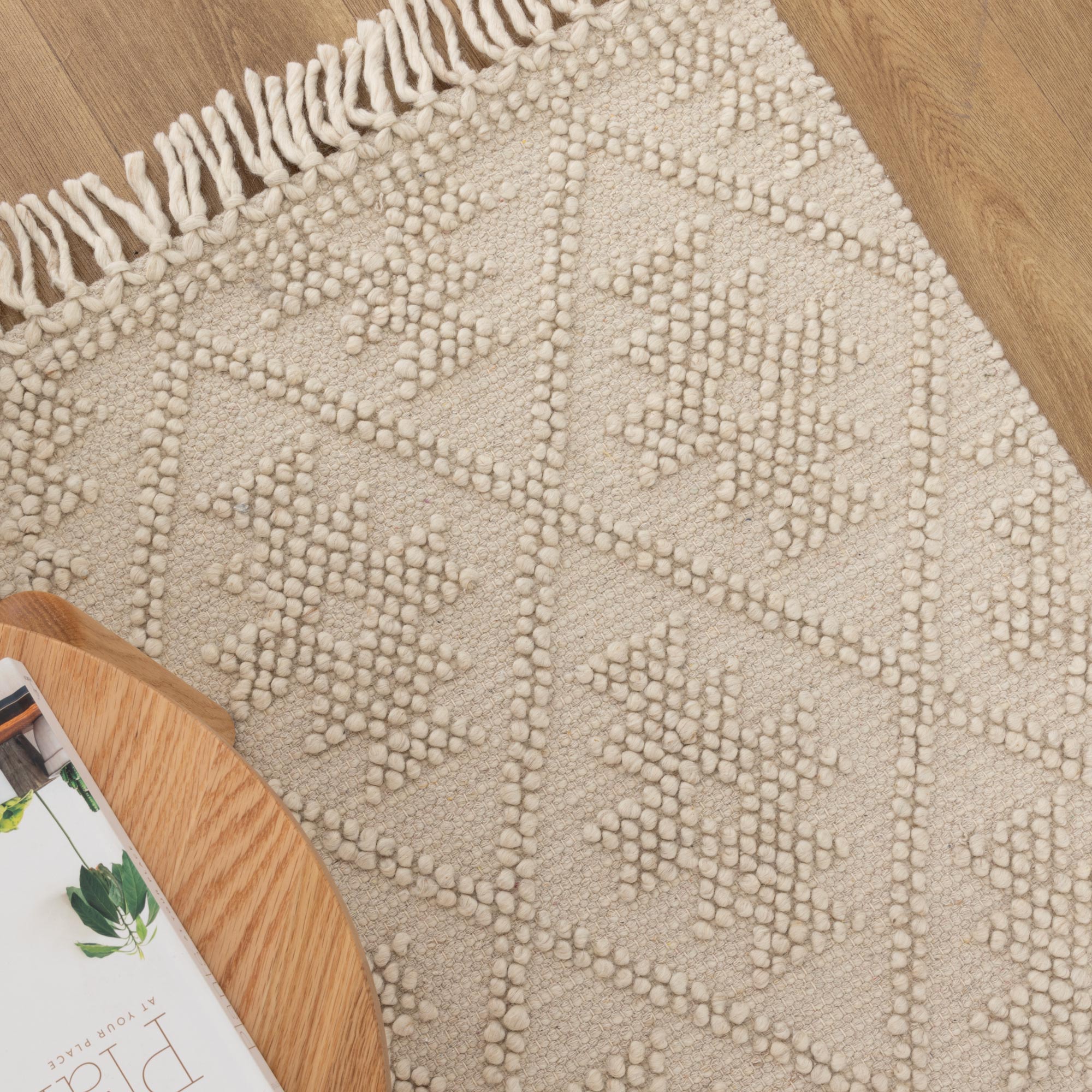 Diego Geometric Beige Wool Rug - DIEG04.