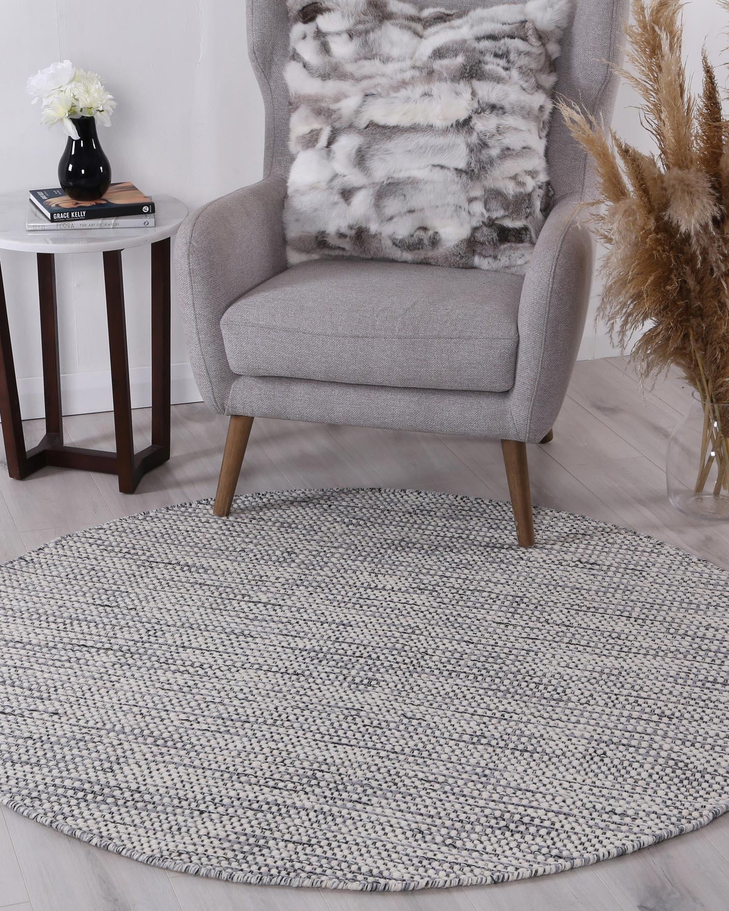 Scandi Grey Reversible Wool Round Rug