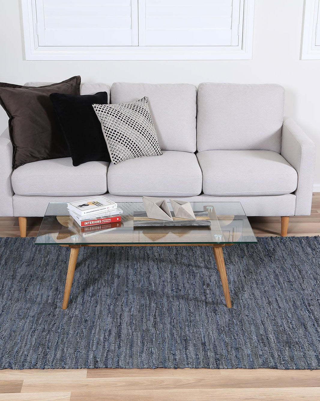 Metro Modern Grey Leather Rug