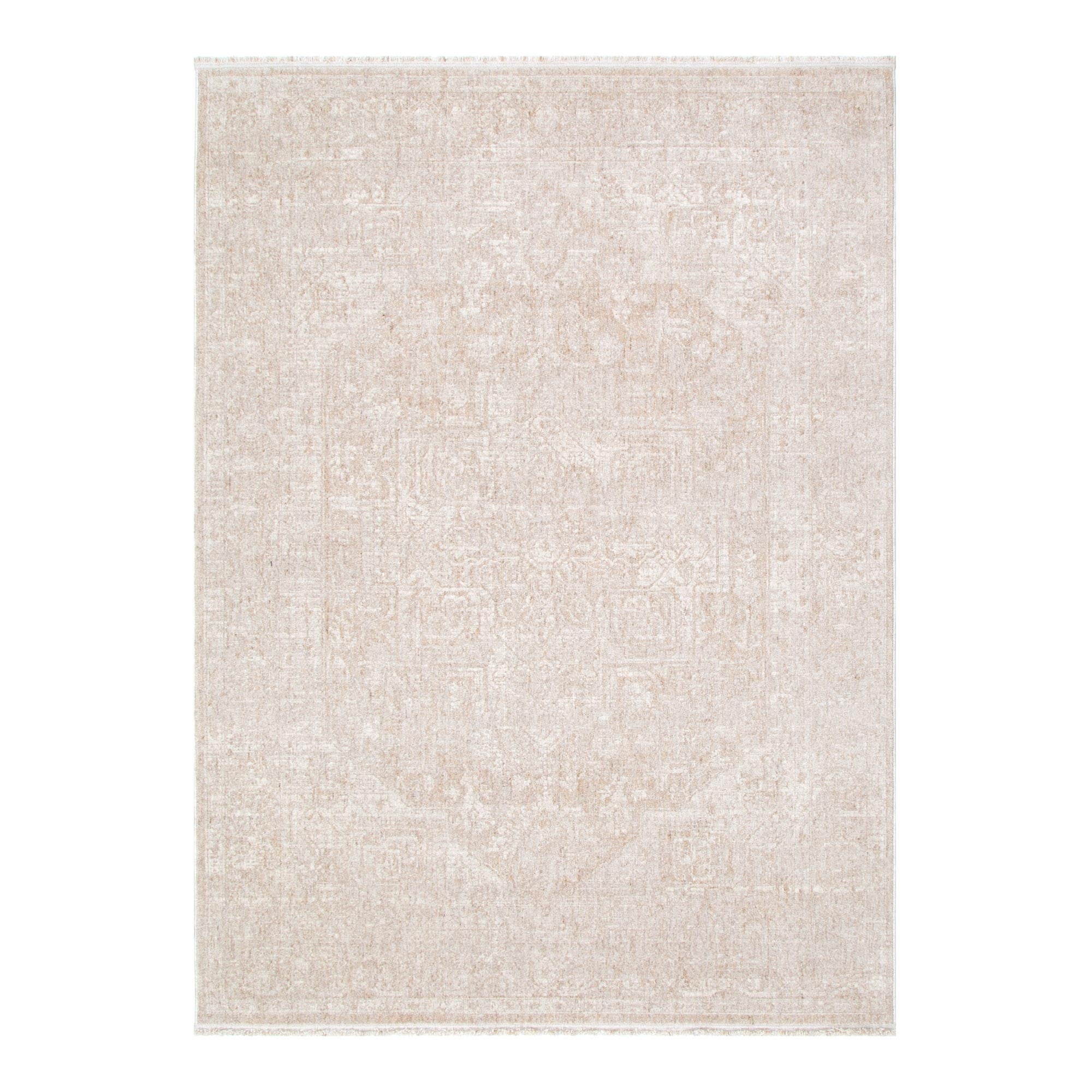 Heritage Distressed Medallion Beige Rug - H102- (Different Tassel).