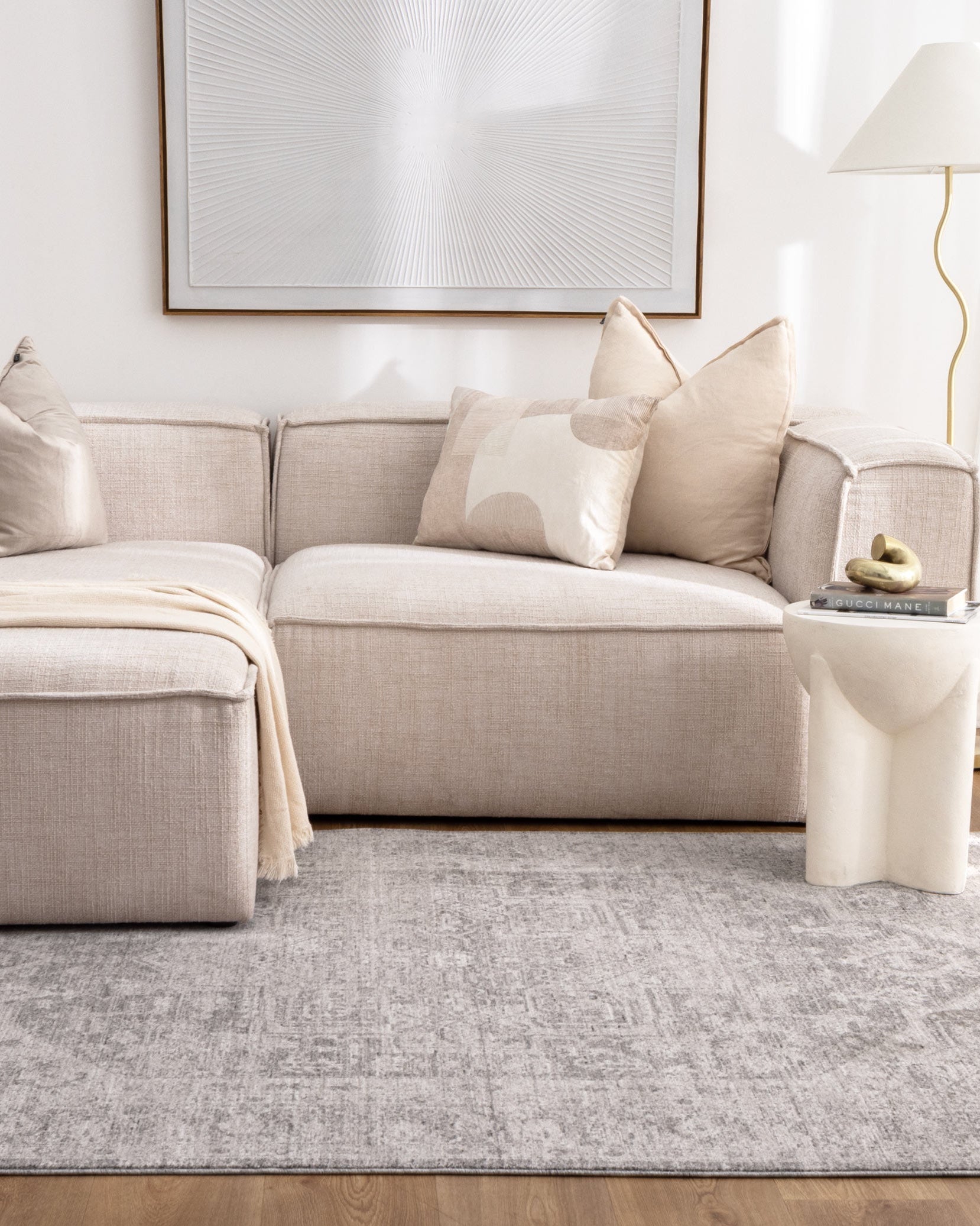 Heritage Distressed Medallion Grey Rug - H103: (Different Tassel) - Grey area rug rug from Vogue Rugs Australia