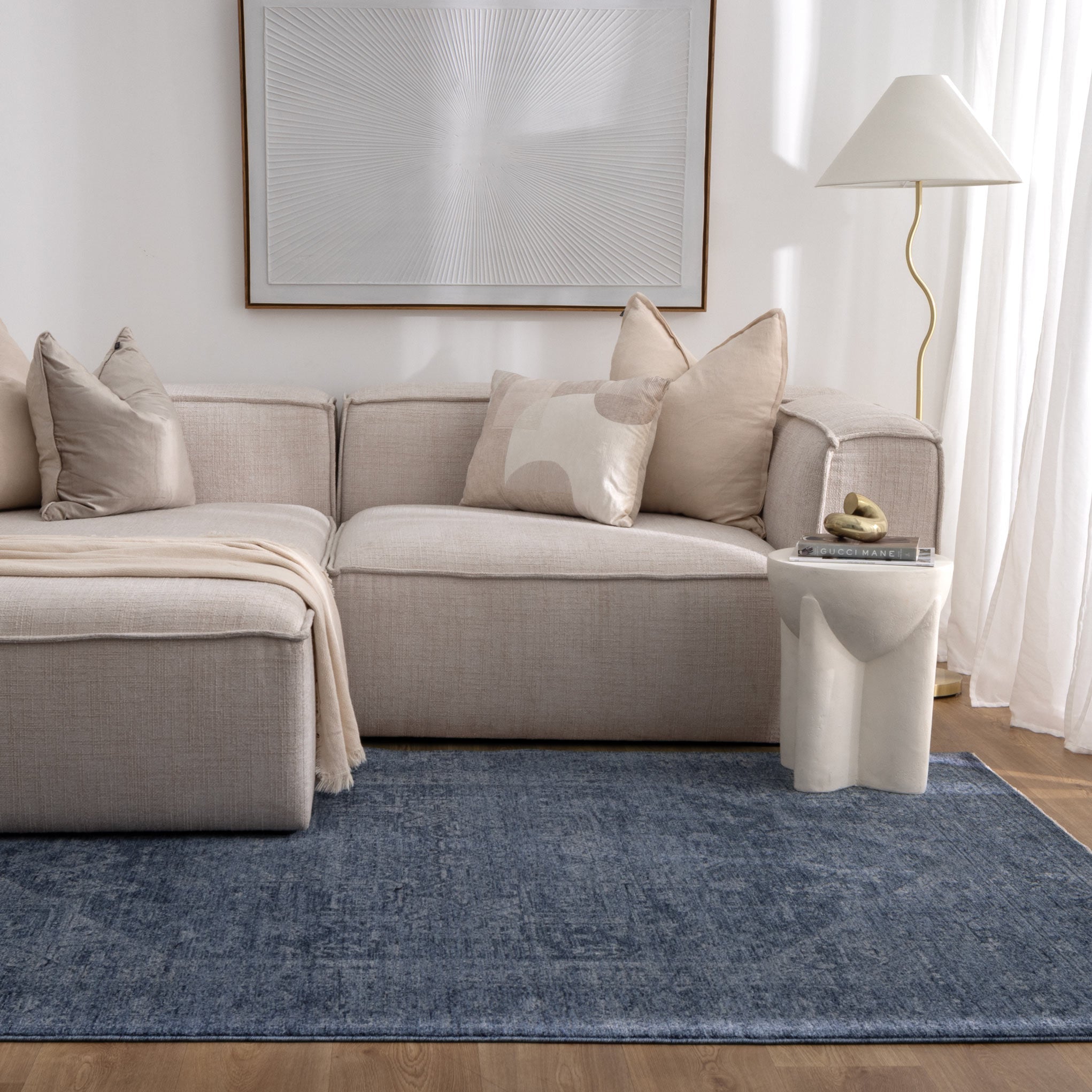 Heritage Distressed Medallion Blue Rug - H104.