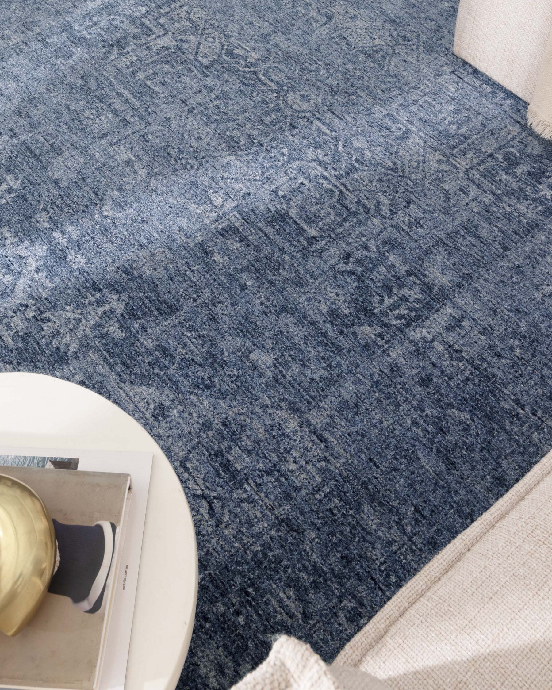 Heritage Distressed Medallion Blue Rug - H104: (Different Tassel) - Blue area rug rug from Vogue Rugs Australia