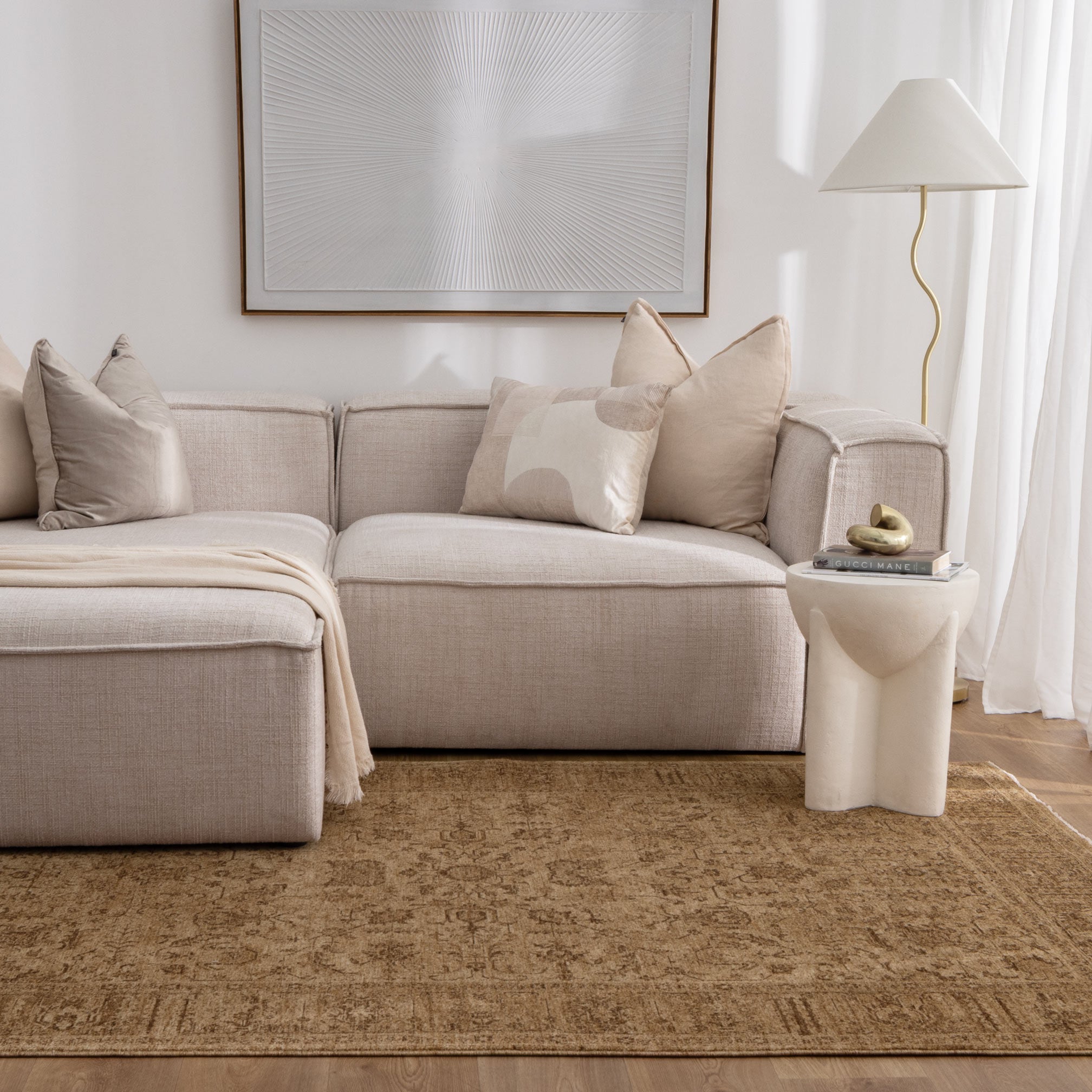 Heritage Distressed Border Mustard Rug - H105.