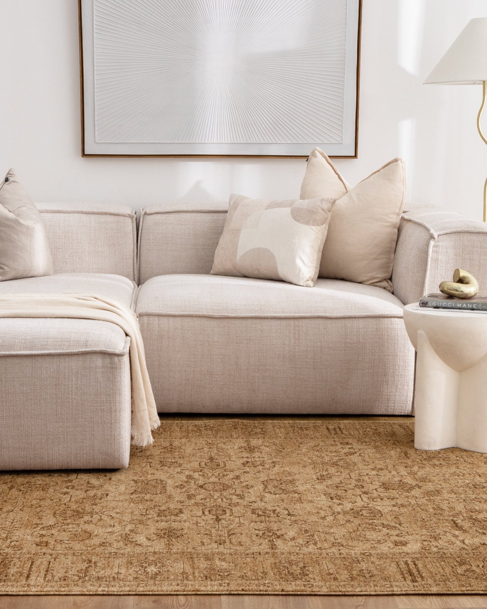 Heritage Distressed Border Mustard Rug - H105: (Different Tassel) - area rug rug from Vogue Rugs Australia
