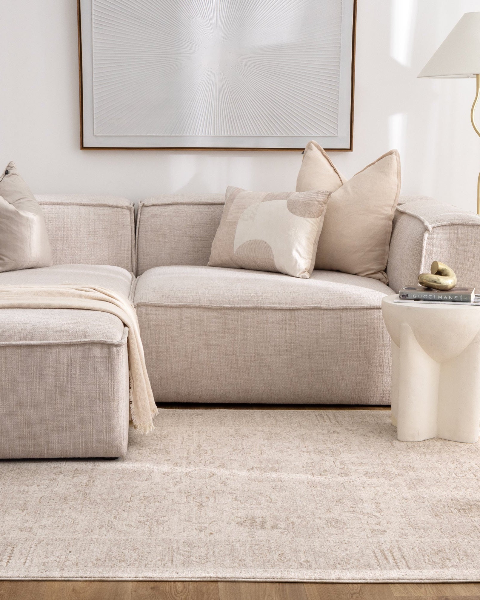 Heritage Distressed Border Beige Rug - H106: (Different Tassel) - Beige area rug rug from Vogue Rugs Australia
