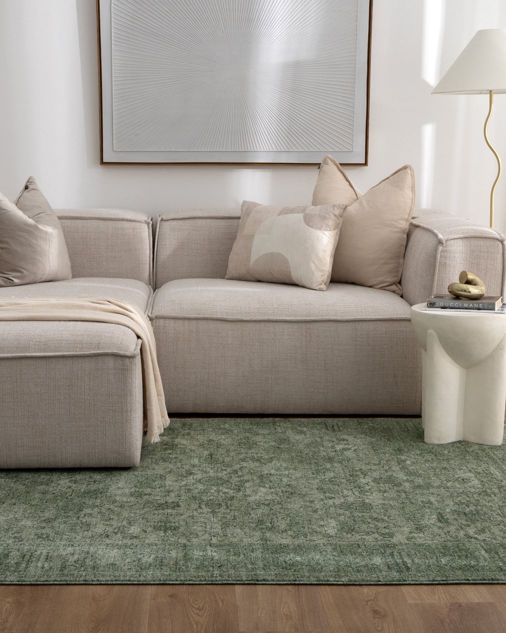 Heritage Distressed Border Green Rug - H107 - Green area rug rug from Vogue Rugs Australia