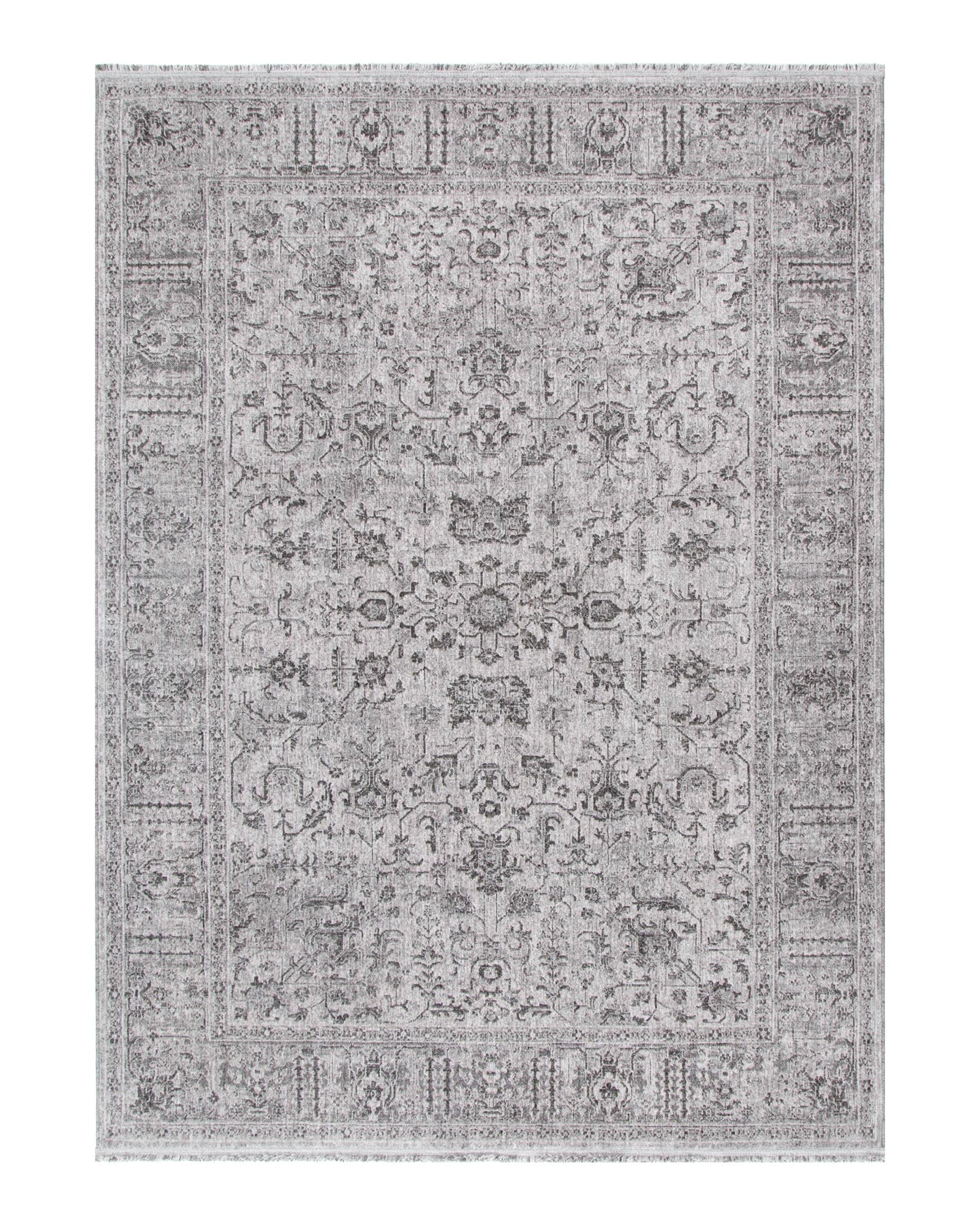 Heritage Distressed Border Grey Rug - H108: (Different Tassel) - Grey area rug rug from Vogue Rugs Australia
